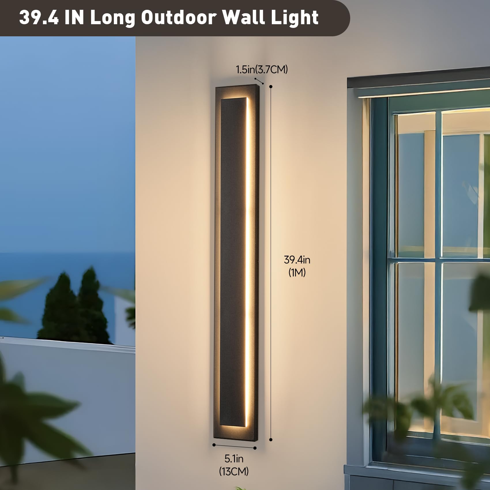 Zsmaiku 39.4 In Long Outdoor Led Wall Lights Exterior Lighting Fixtures  Modern Exterior Garage Wall Light Outside Light Fixtures For House Patio Front Porch 36W Black Outdoor Wall Sconce 3000K