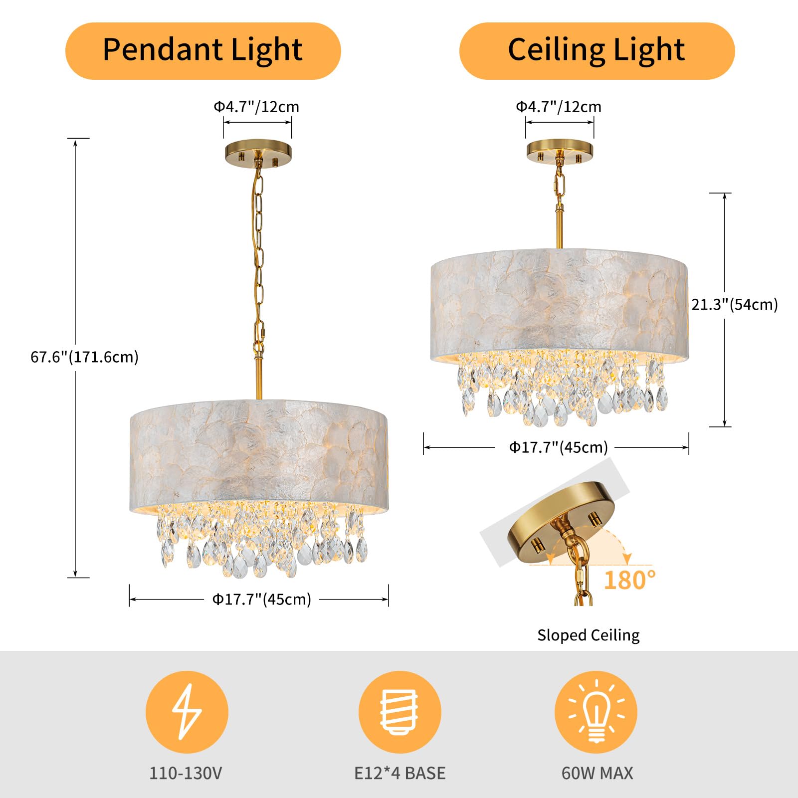 LumFurn 3-Lights Chandelier, Capiz Shell & Gold Finish, Adjustable Height D12 x H19~49in, Coastal Design for Dining Room, Living Room, Bedroom