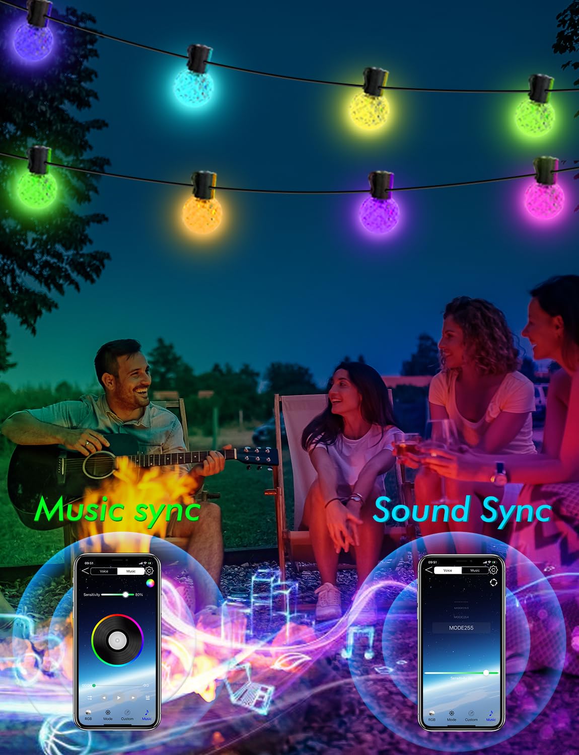 Ikery 100Ft Rgb Outdoor String Lights - 50 Waterproof Globe Bulbs For Patio, Garden, Halloween, Christmas