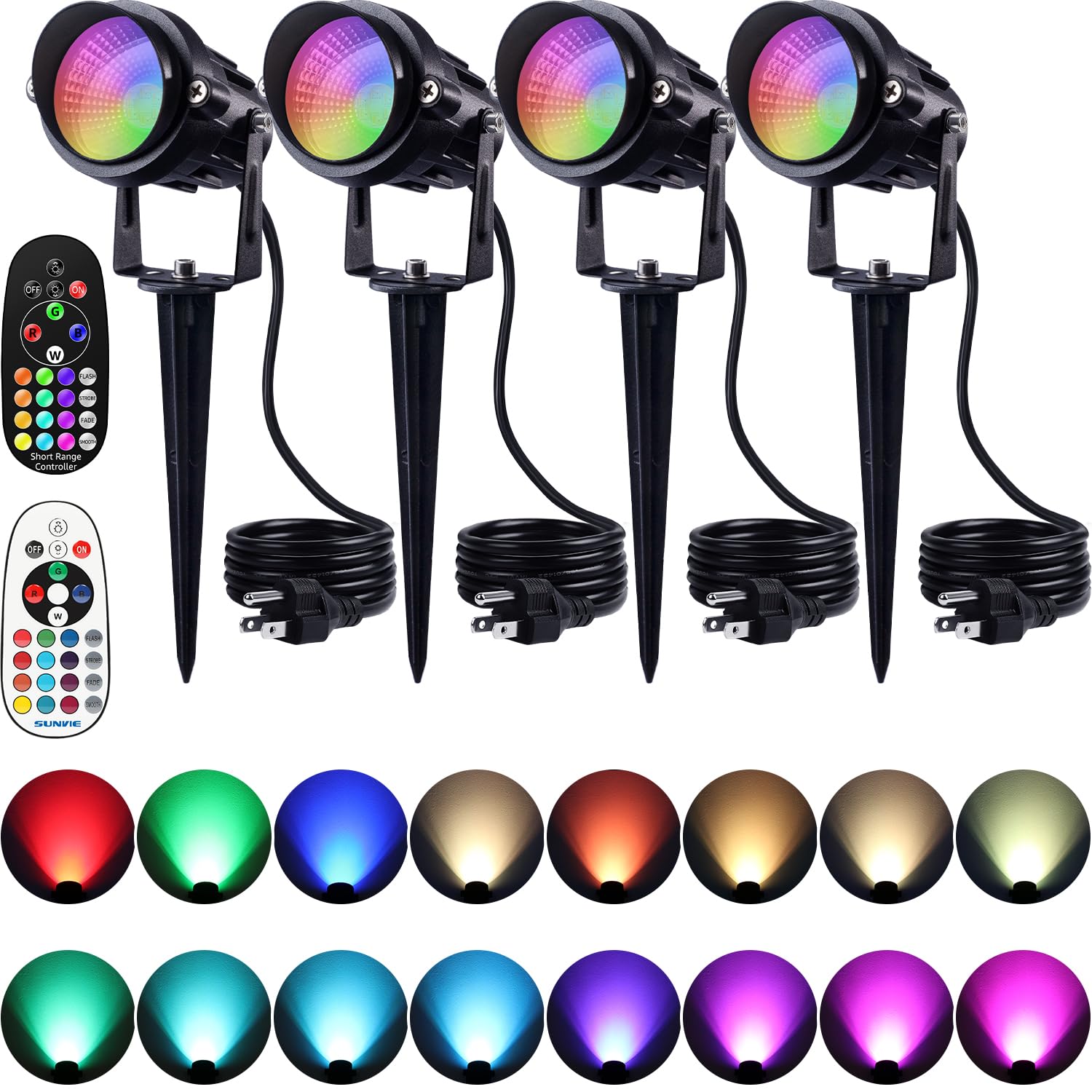 Sunvie 12W Rgb Color Changing Outdoor Spotlights - Waterproof Led Landscape Lights, 4 Pack