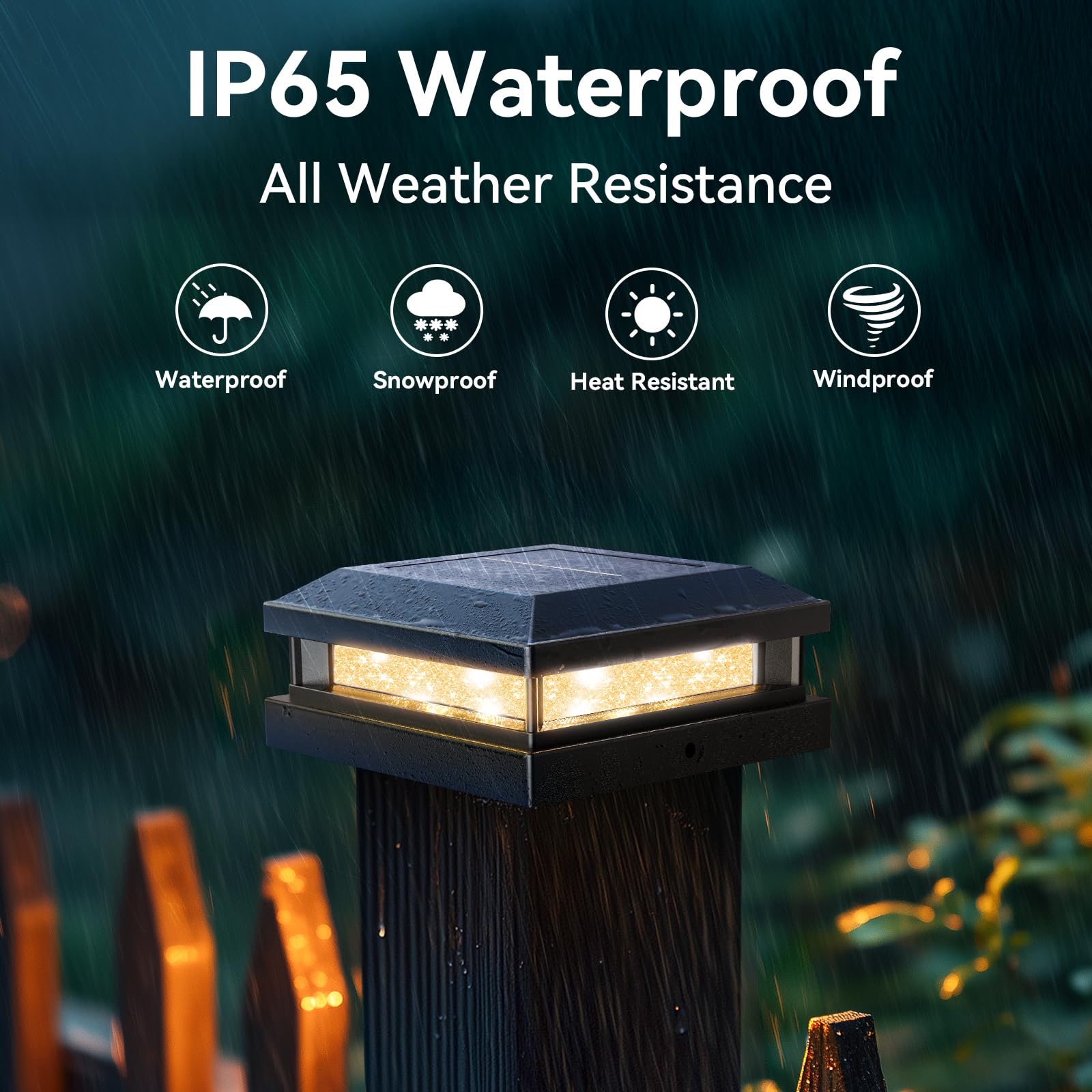Solar Light Outdoor 4 Packs  Waterproof Solar Powered Post Cap Light For 4X4 4.5X4.5 5X5 Vinyl/Wooden Post With Warm/Cool Lighting  Black 16Leds Deck Cap Lights For Outside  Garden  Patio  Porch