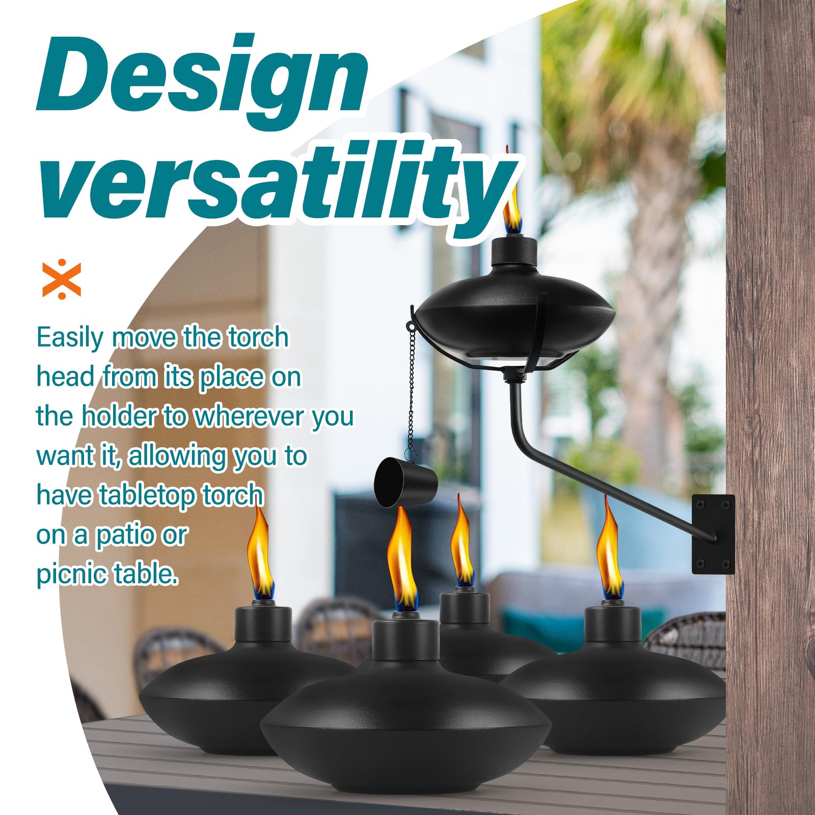 Fan-Torches 6 Pack Citronella Torches - Refillable Metal Outdoor Garden Lights For Yard & Patio