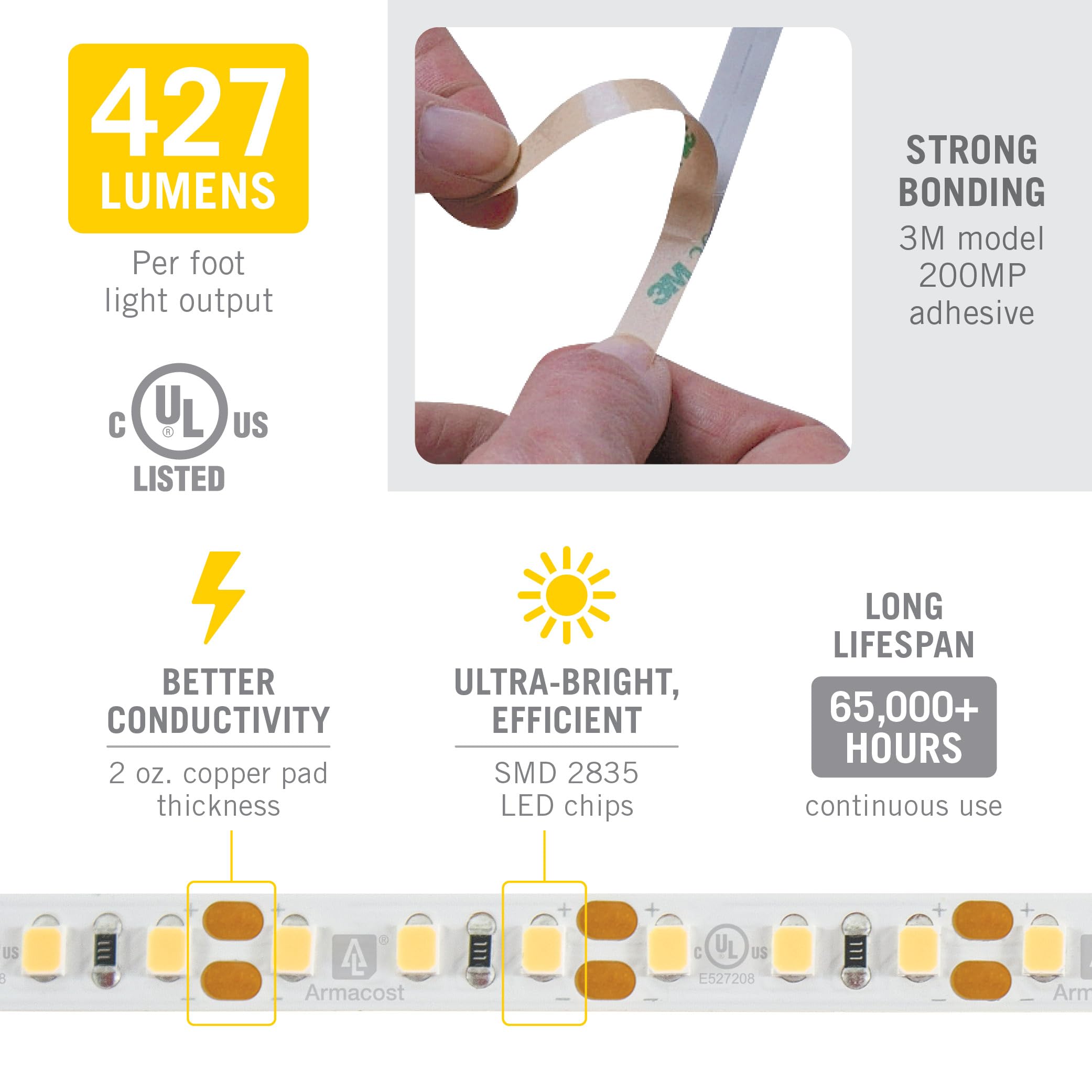 Armacost Lighting RibbonFlex Pro LED Tape Light 16.4 ft 120 LEDs/m Bright White 4000K 12V Model 153230