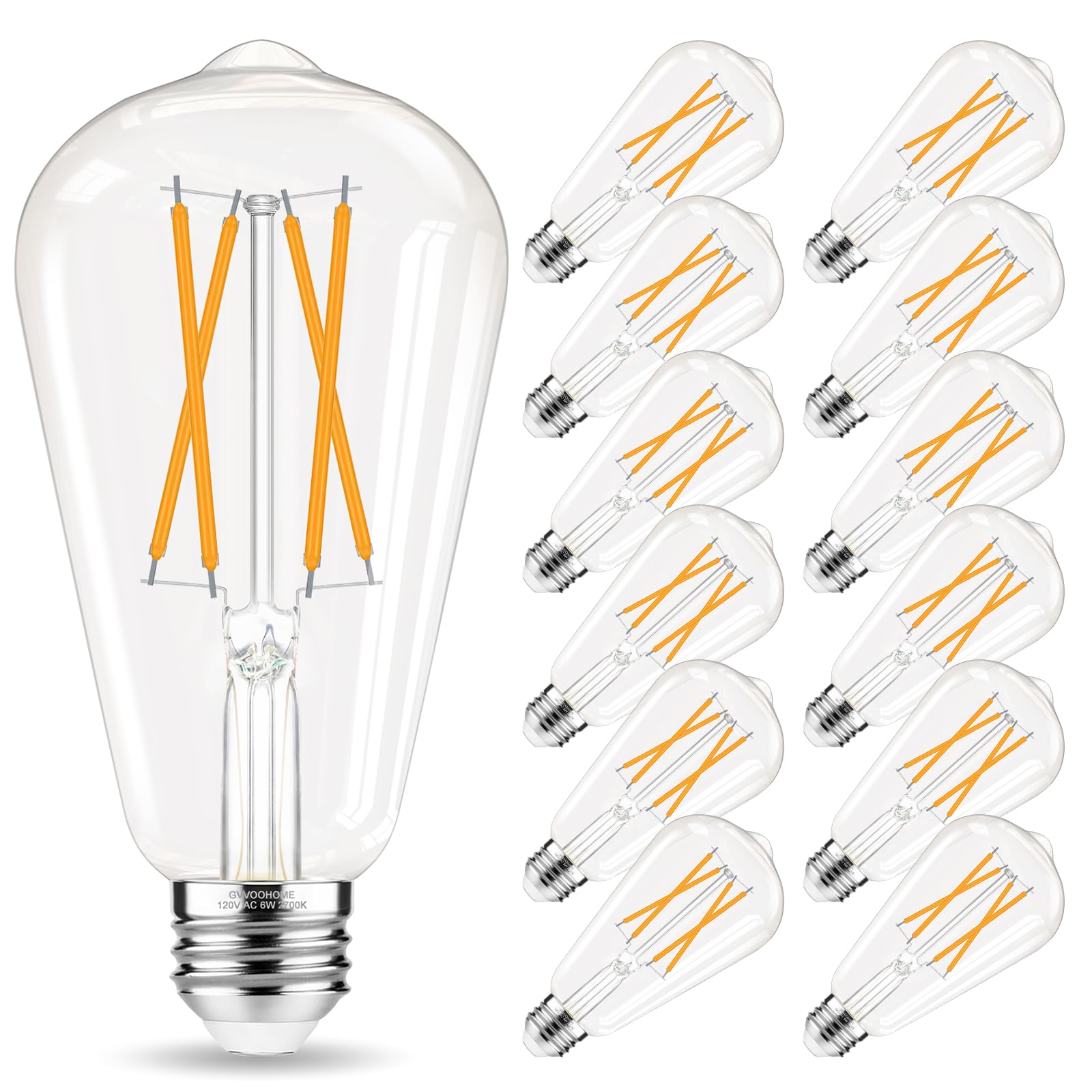 Gvvoohome Edison Bulbs 60 Watt Led, Vintage Light Bulbs Non-Dimmable, 2700K Warm White, St58 E26 Led Bulb, 90+ Cri, E26 Medium B