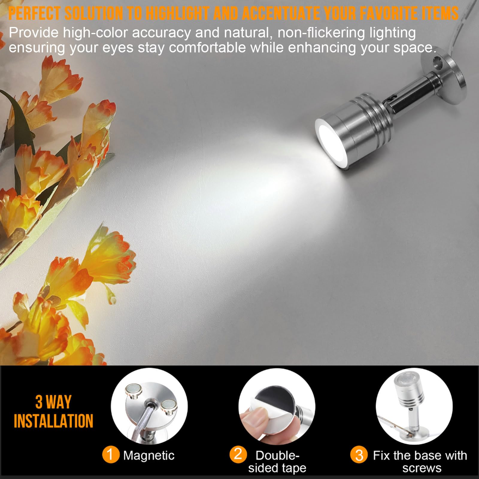 Taysing LED Spot Light - Indoor Accent Lighting for Art & Display, Cold White, 6 Pack with Push Switch, Aluminum Material