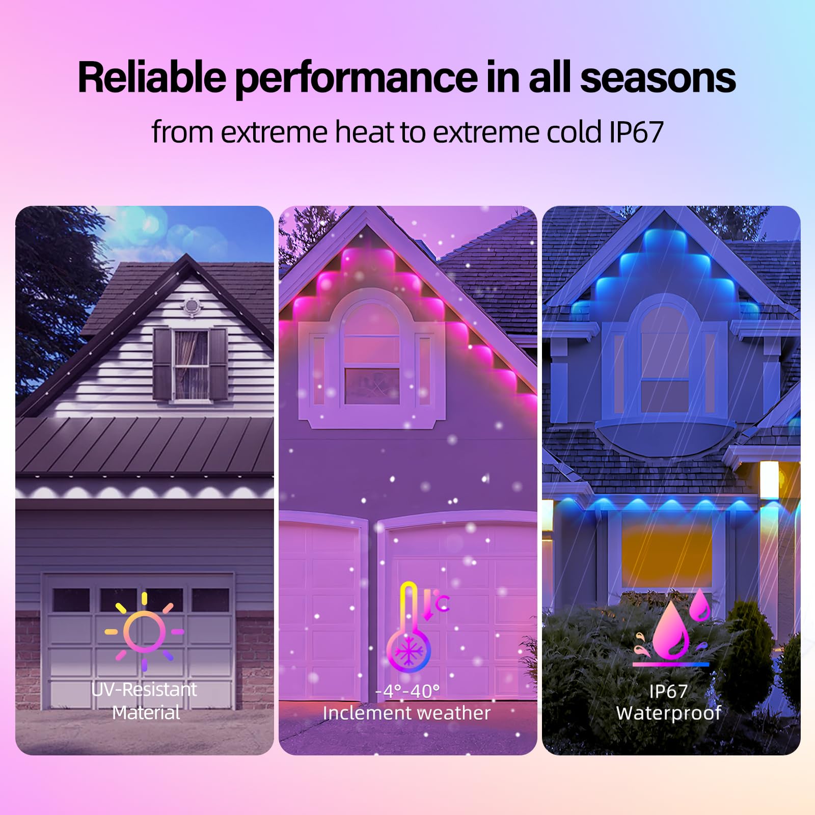 AHAWILL Outdoor RGB String Lights, IP67 Waterproof, 100ft, Smart Control, White, Model HCP045 for Halloween & Christmas Decor
