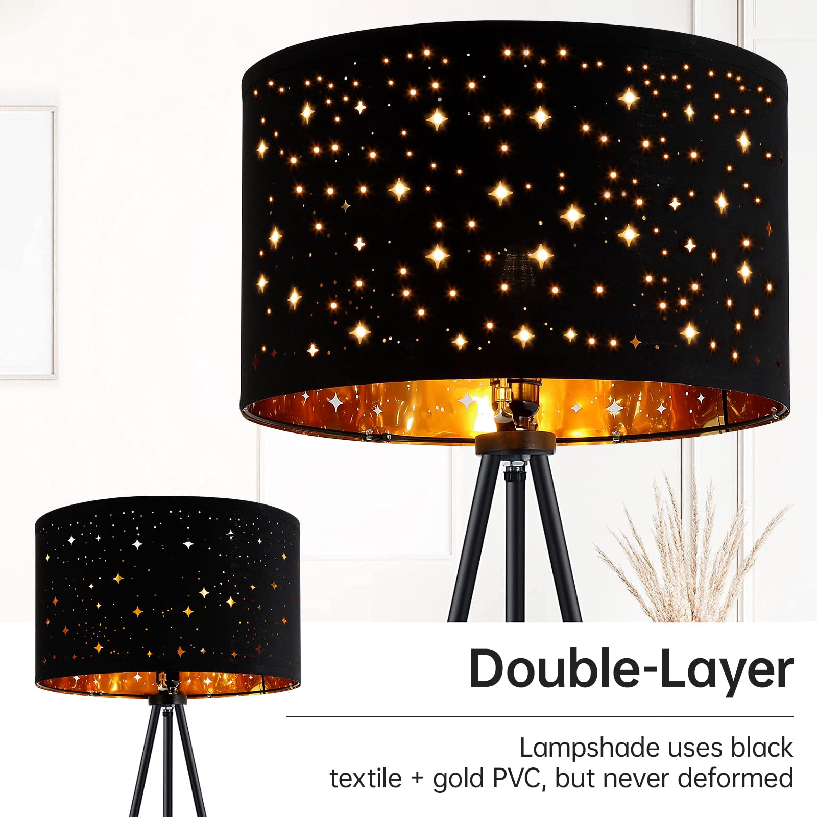 BoostArea Tripod Floor Lamp - 8W LED, Metal, Black-star, Decorative Shade for Living Room, Bedroom, Office
