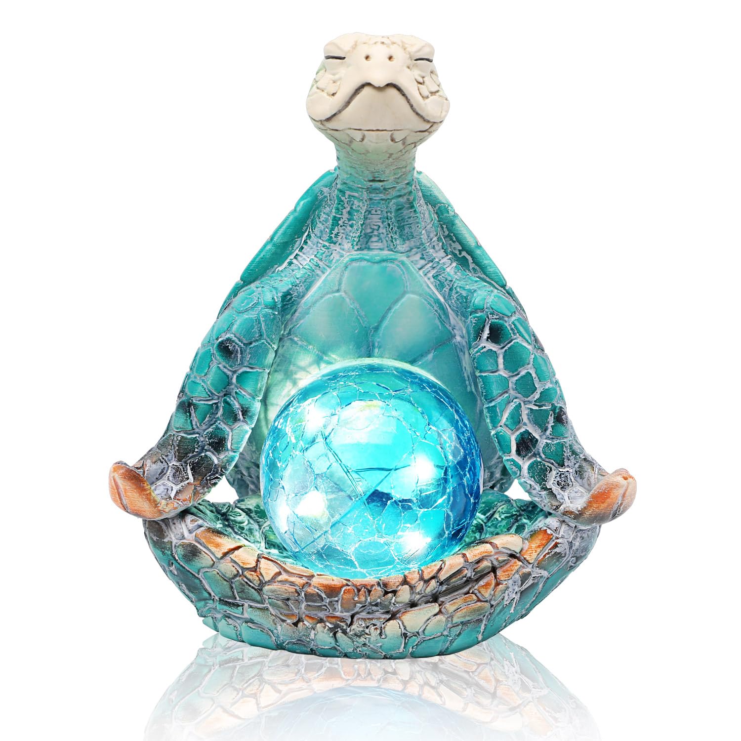 JJALIGHTS Solar Garden Decor Statues 6.3 Resin Sea Turtle Figurines with Glass Ball Featuring Yoga Pose Waterproof Turtle Decor 