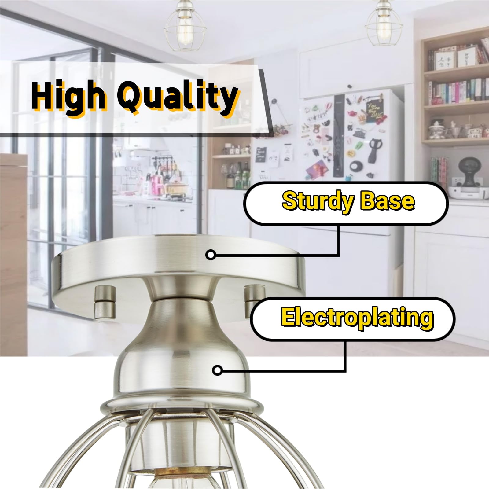 Wisbeam Semi Flush Mount Ceiling Light, Metal, E26 Base, 60W Max, Nickel Finish, Etl Rated, Model Ws-Cl018, Bulbs Not Included, 1