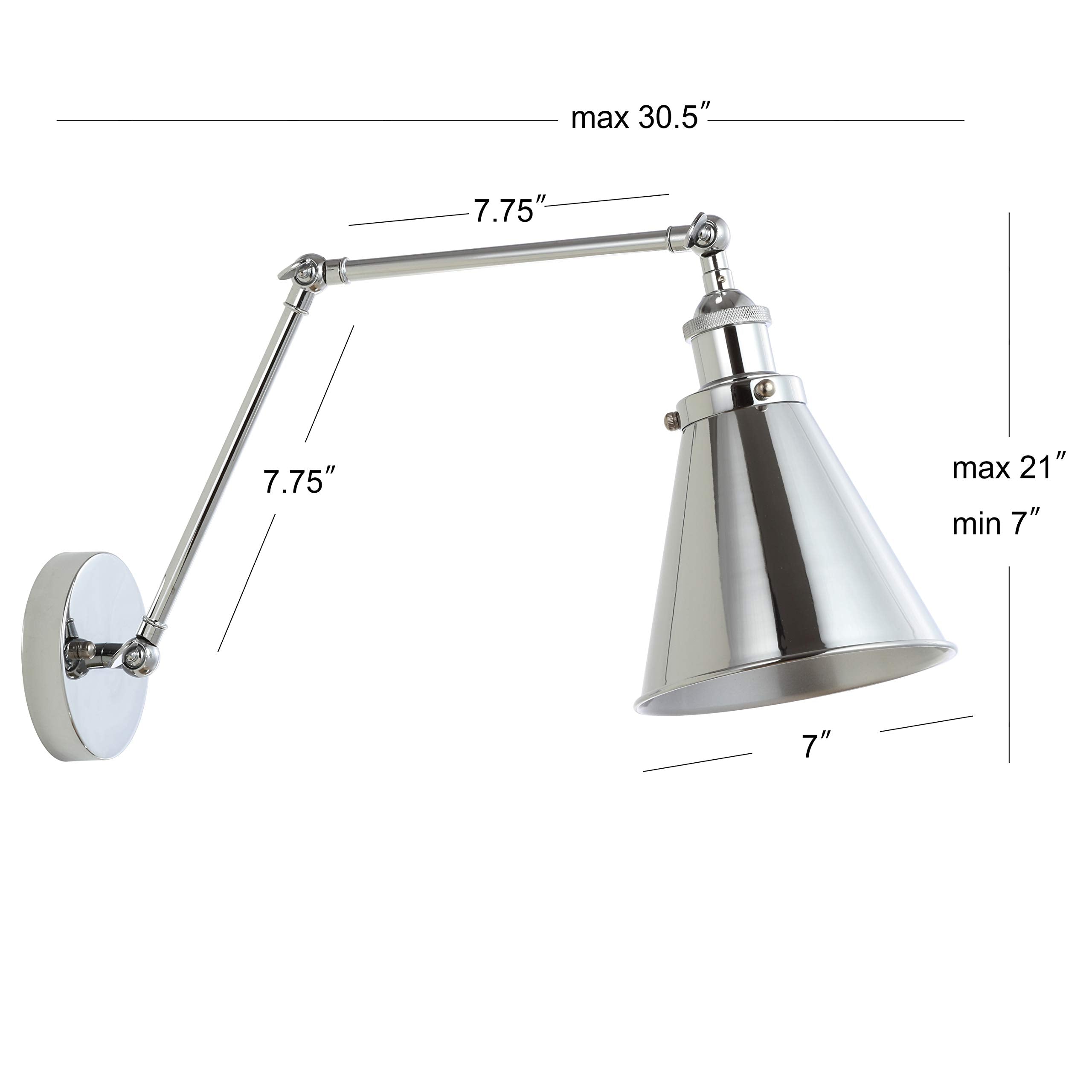 JONATHAN Y Adjustable Arm Metal LED Wall Sconce, 7in, Chrome, Model JYL7460A, Rustic Farmhouse Industrial Design