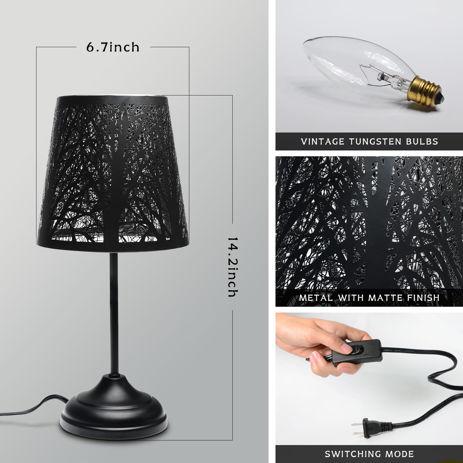 Timeflies Mini Table Lamp Bedside Lamp Decorative Nightstand Lamp For Bedroom, Living Room, Black Metal Shade Forest Lighting, B