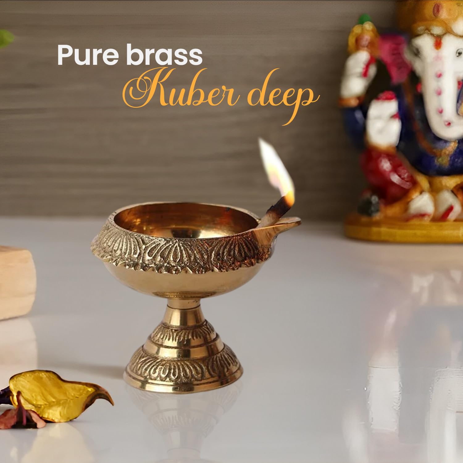 KUVI Pure Brass Kuber Deep Stand | Diyas for Pooja | Hand Engraved Diya for Puja | Deepak for Home, Temple (50 Gm,Pack 2)