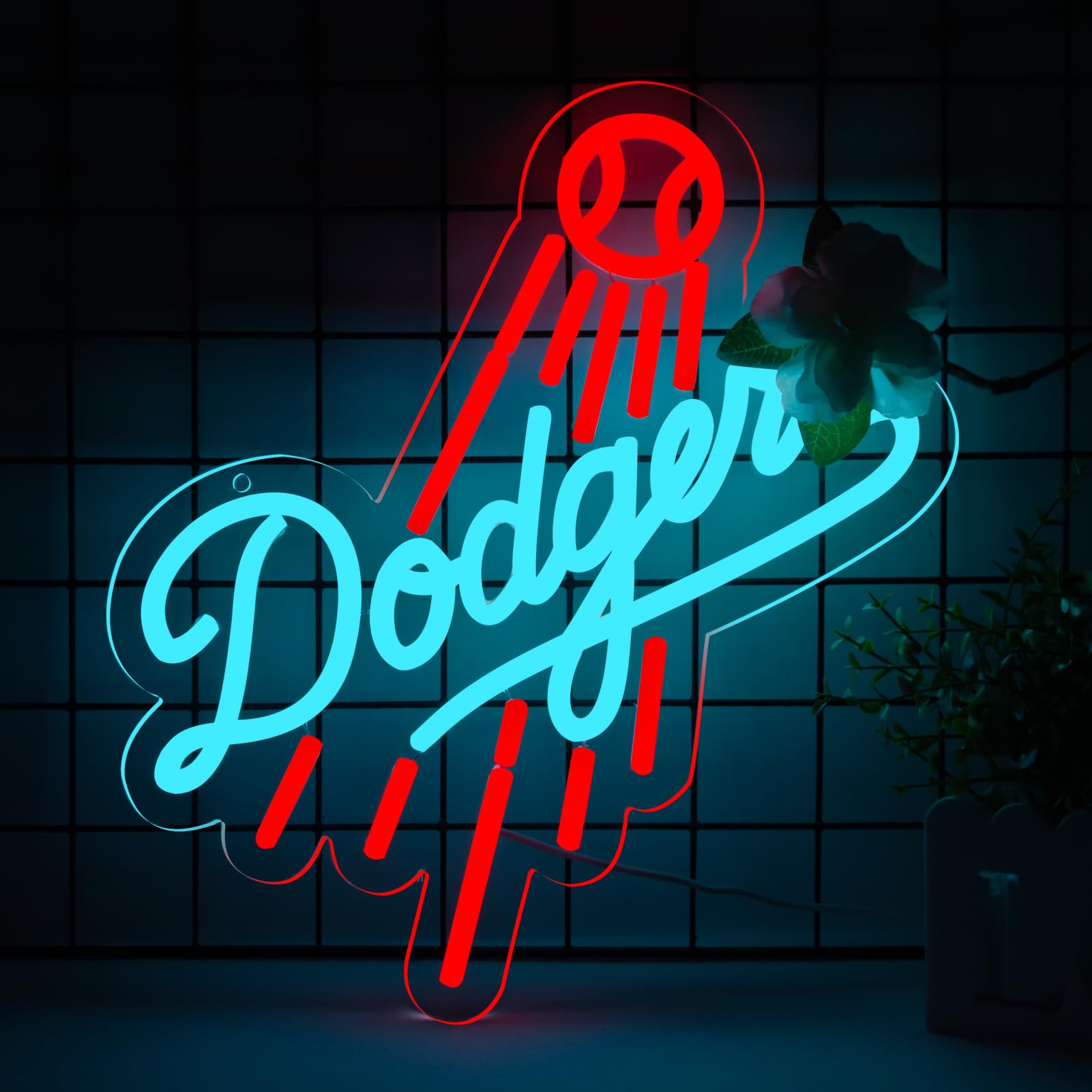 Wonderfullife Dodger Neon Sign For Garage Or Man Cave Decor Gifts For Men With La Baseball Team Logo Blue Neon For Party Bar Dorm Office Wall Art And Game Room Deco.