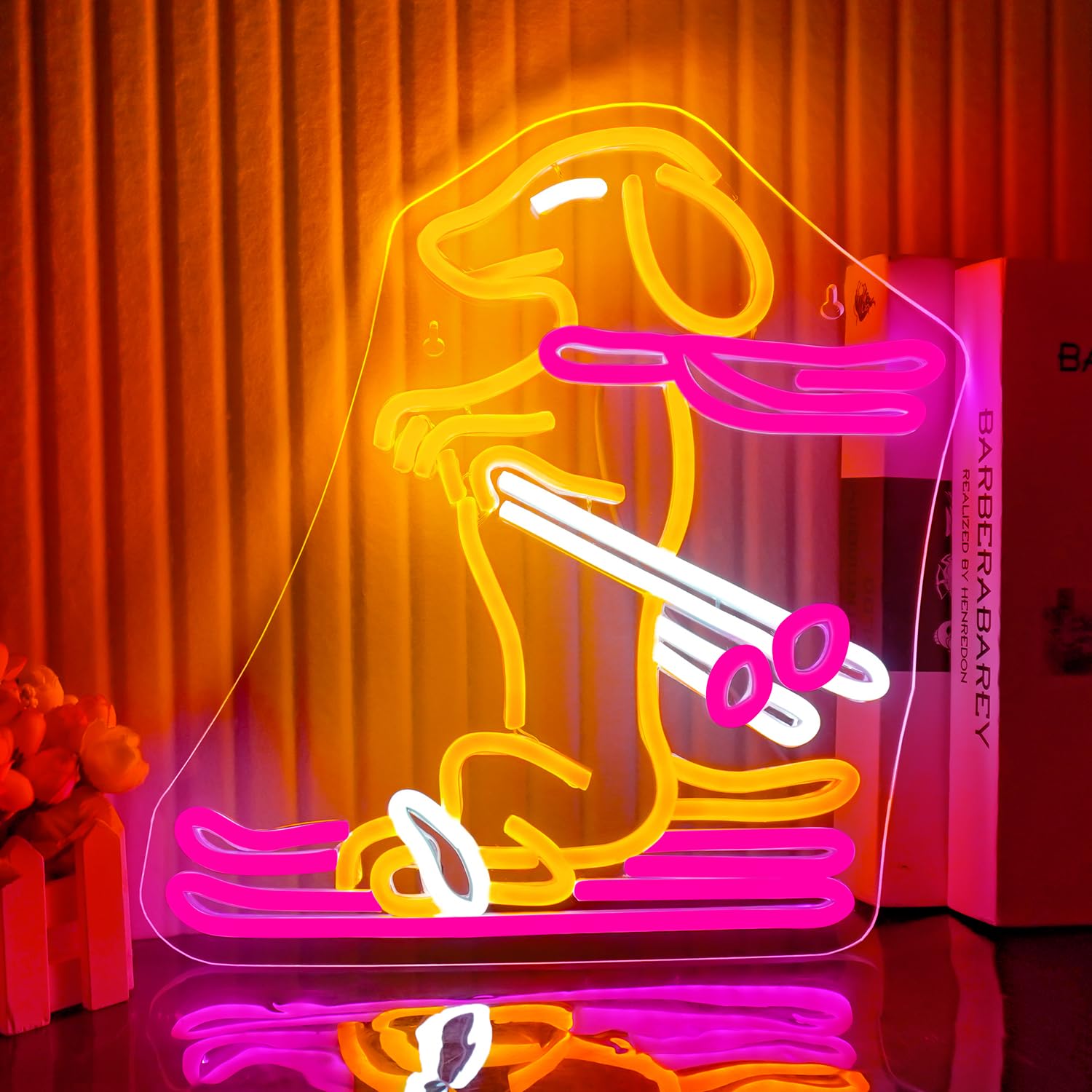 LUCUNSTAR Neon Sign for Wall Decor, Adjustable Brightness, Plastic, Dachshund Design, Skiing Dog Theme