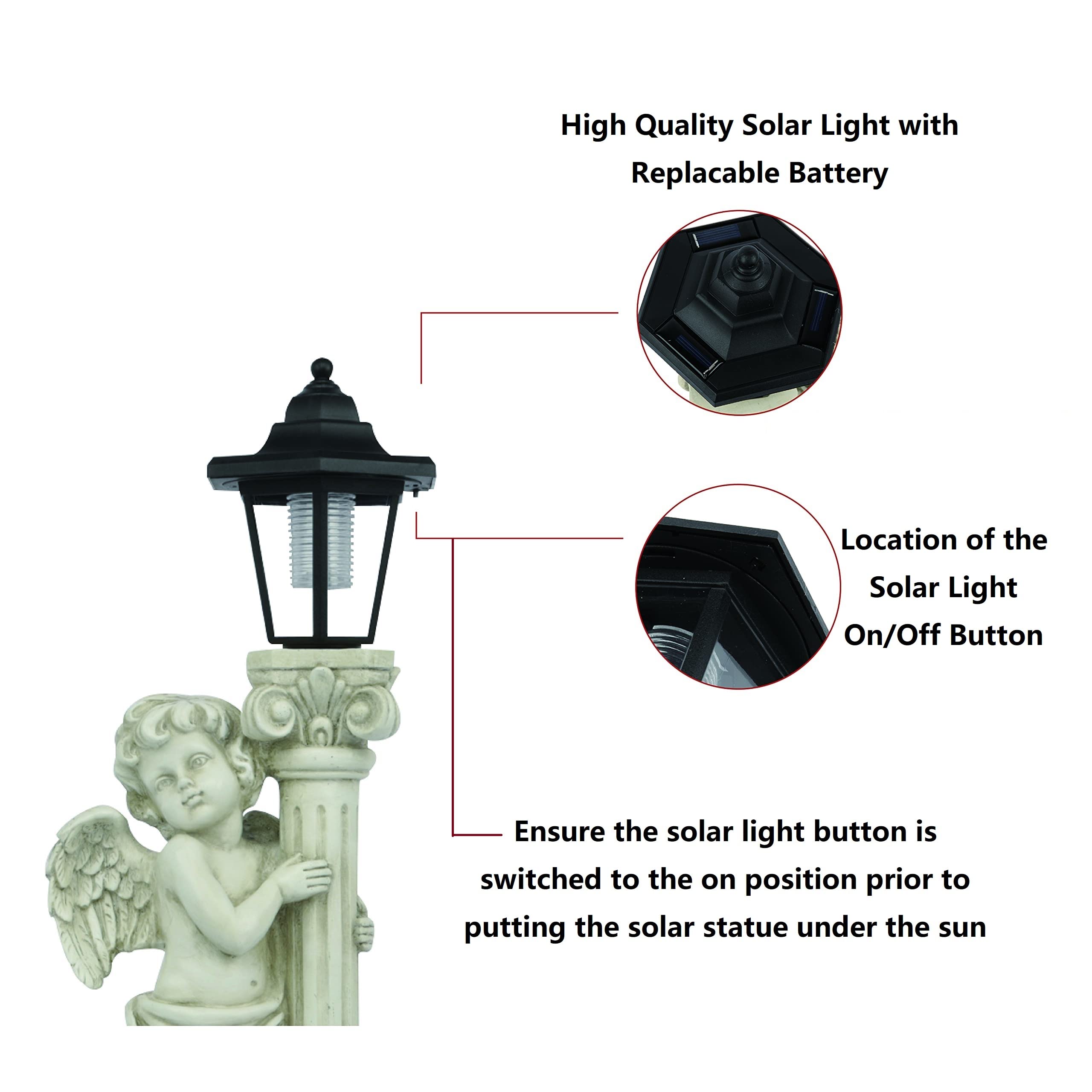 Aloak Angel Statue With Solar Lights (Right) 19.7 Inch, Outdoor Solar Angel Garden Statue With Roma Pillar For Garden Lawn Deocr, Christian Religious Gift