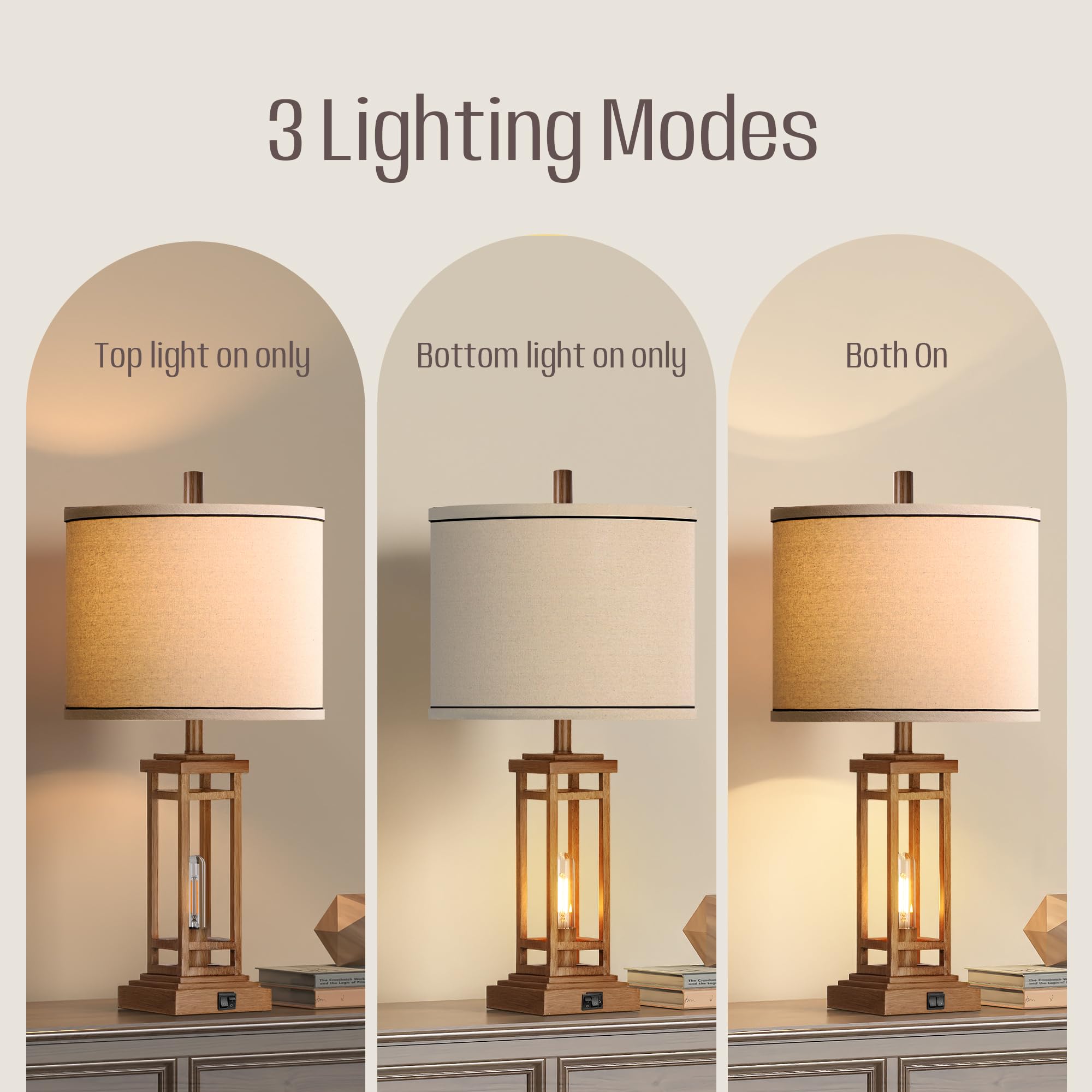 ROTTOGOON 27.5" Rustic Farmhouse Table Lamp with USB Ports, Black Metal, Ideal for Living Room or Bedroom Nightstand, Model ROLP380AO1