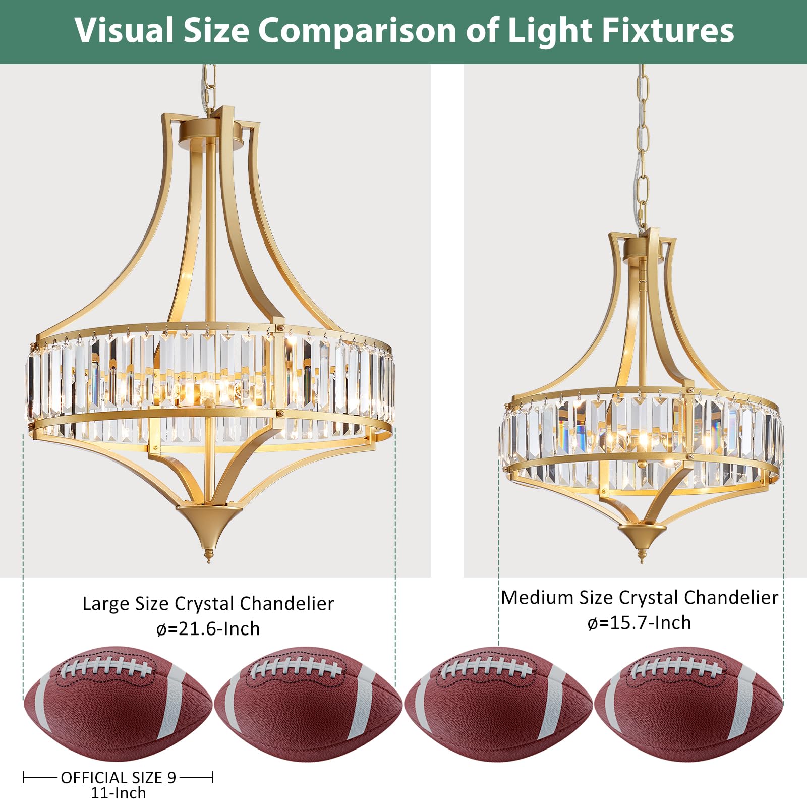 Avzkcy Modern Gold Crystal Chandelier, 6-Light Round Pendant Lighting Fixtures, 21.6'' Height Adjustable Ceiling Light For Livin