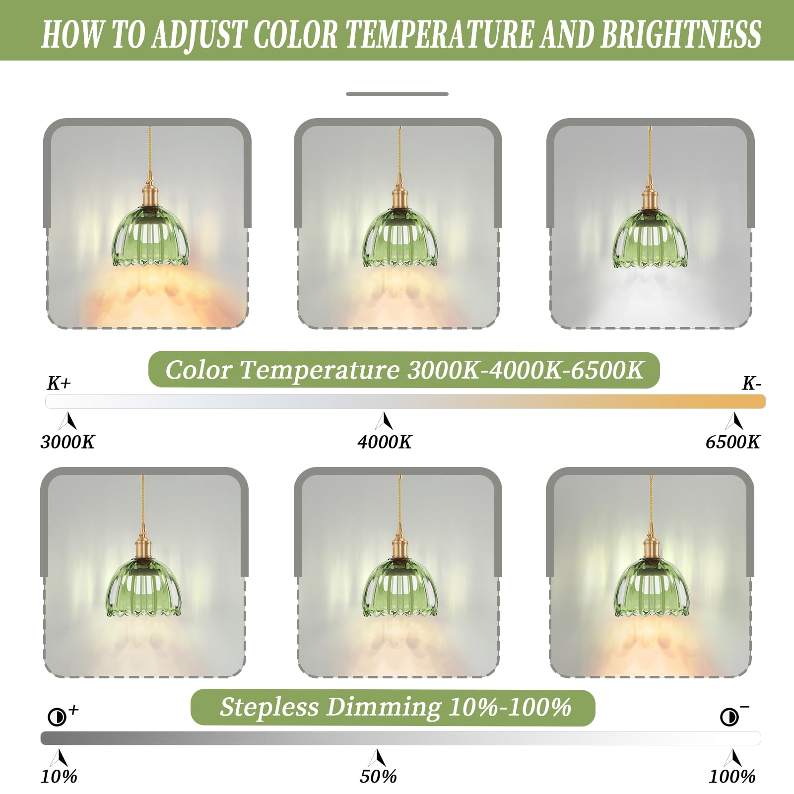 Kavedod Battery Operated Wall Sconces Cct Dimmable Wireless Sconces Set Of 2, Vintage Light Fixture With Green Tulip Glass Lamps