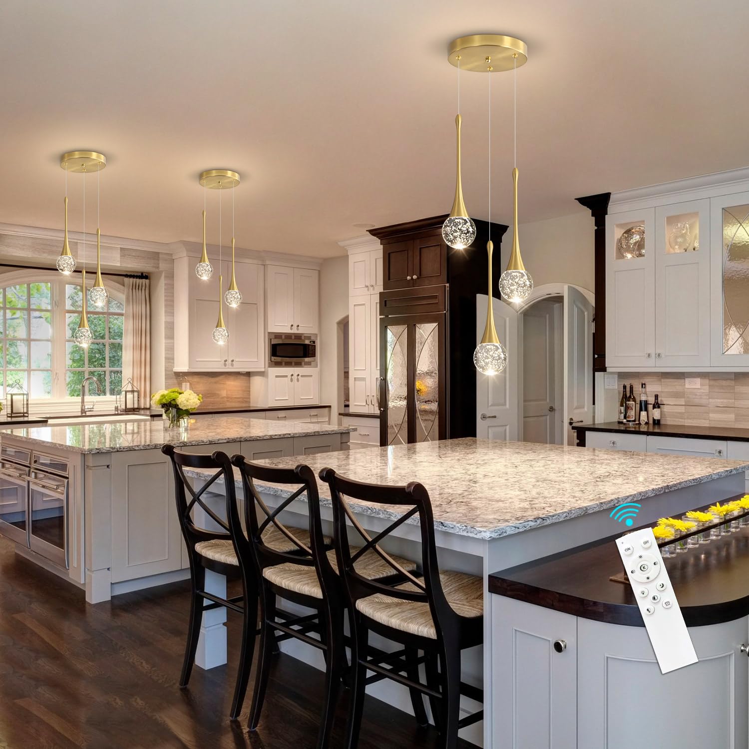 Cenozo 3-Lights Pendant Lighting - Dimmable Crystal Chandelier in Antique Gold for Kitchen, Dining Room, Hallway & Bedroom