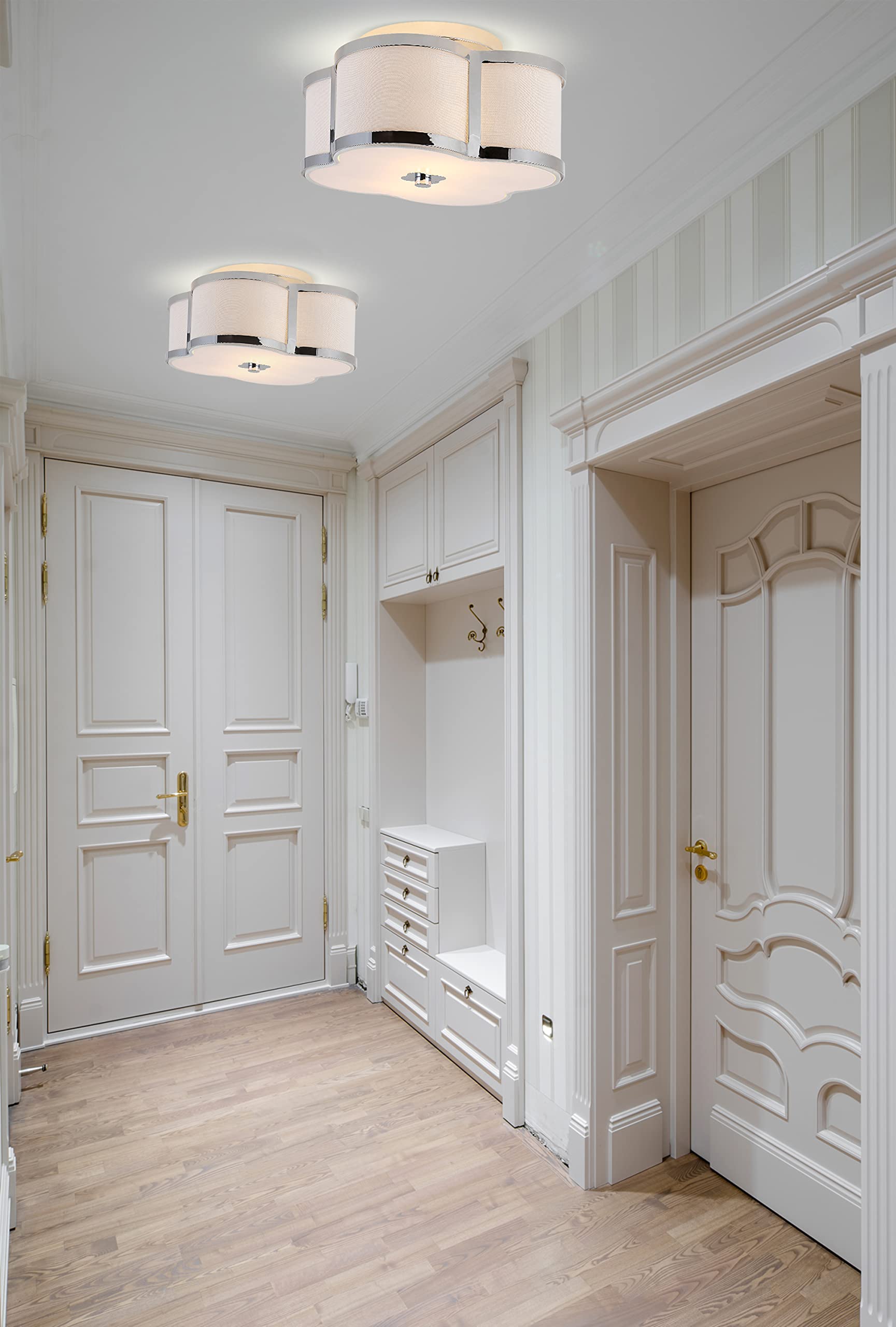 JONATHAN Y Quatrefoil LED Flush Mount Light, 2 Bulb, Chrome, Model JYL9507A, Dimmable 2700K Warm Light for Kitchen, Hallway