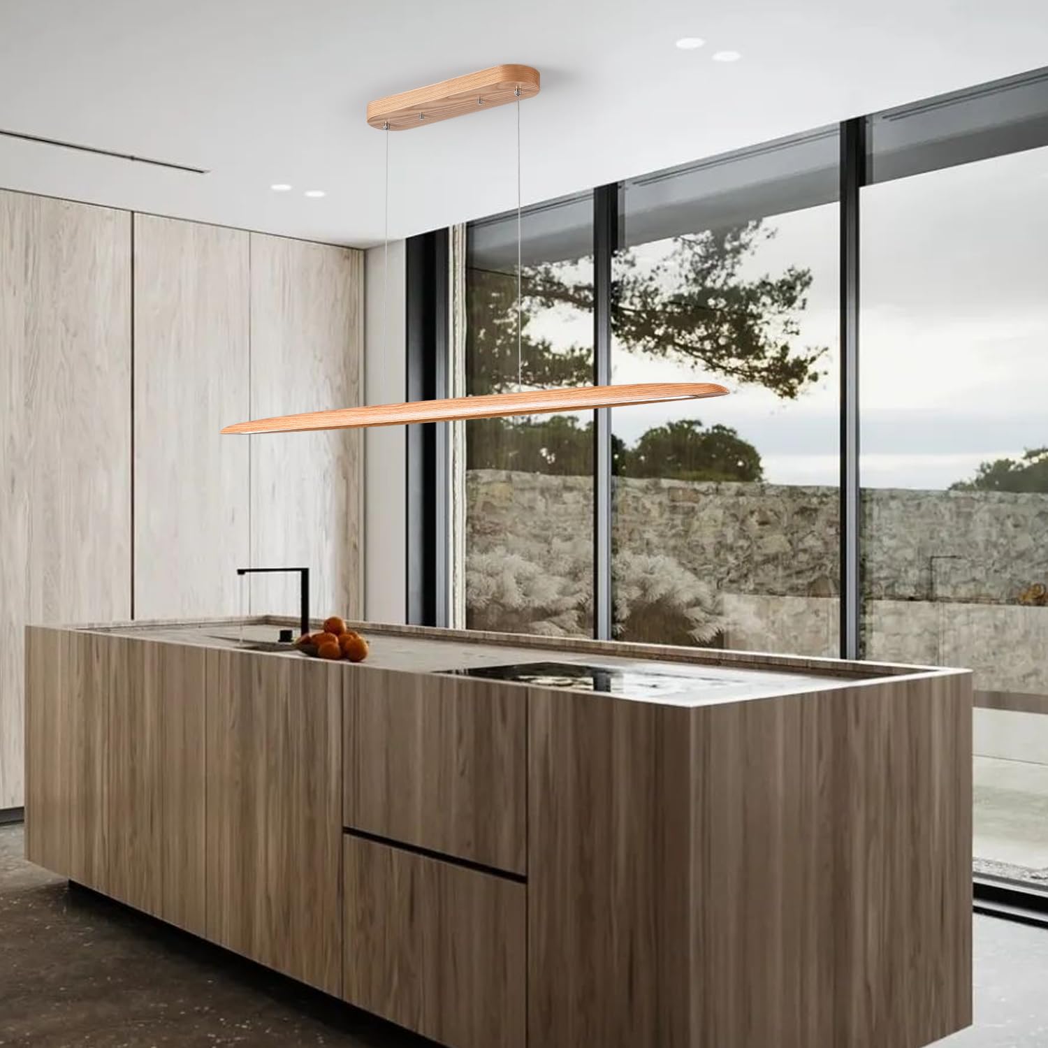 Yisdesign 71'' 40W Wood Led Linear Pendant Light Fixture Led Dining Room Light Dimmable Hanging Light Fixture For Dining Room Ki