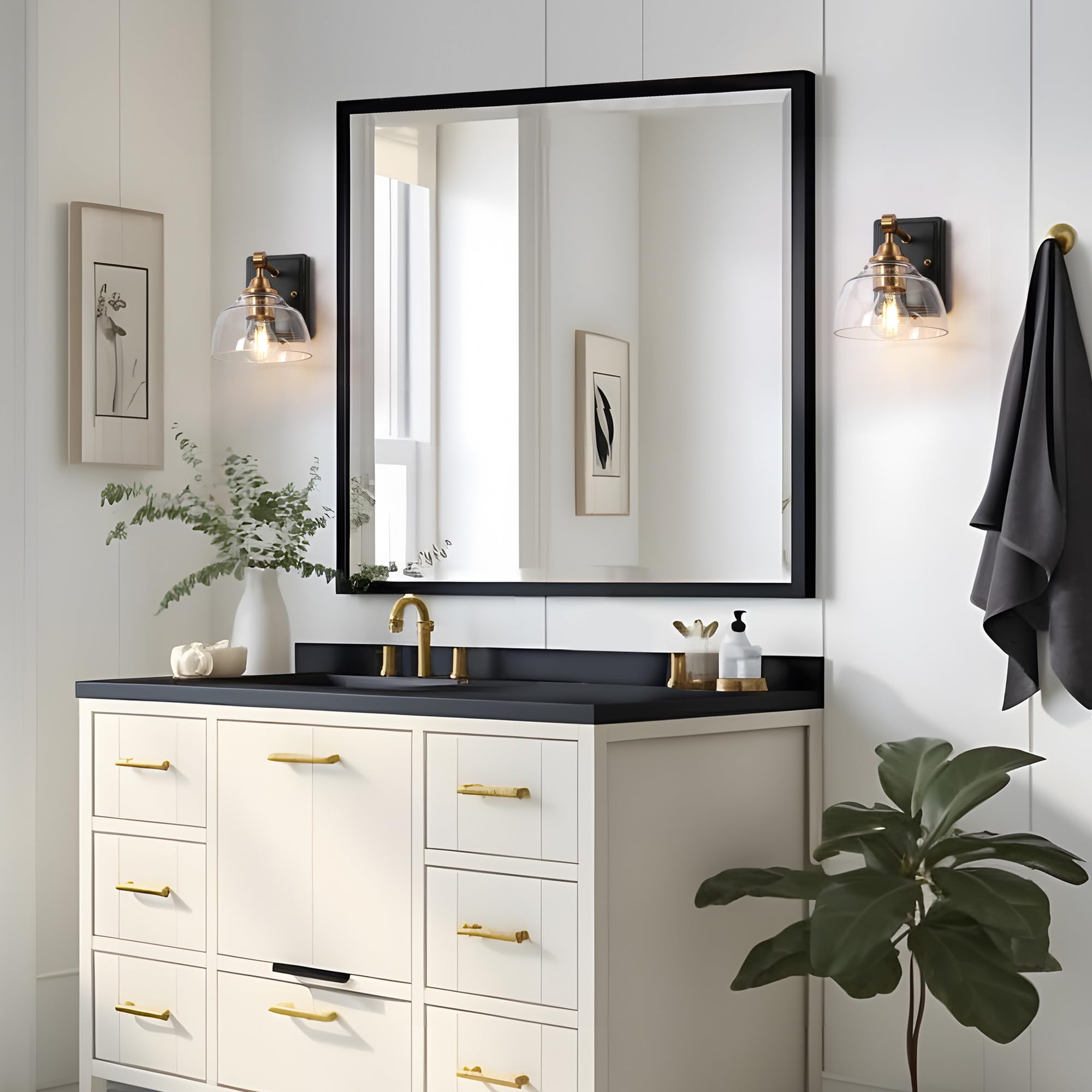Ksana Sconces Wall Lighting, 1-Light Black And Gold Wall Sconce Light, Modern Bedroom Bathroom Wall Sconces Indoor With Clear Gl