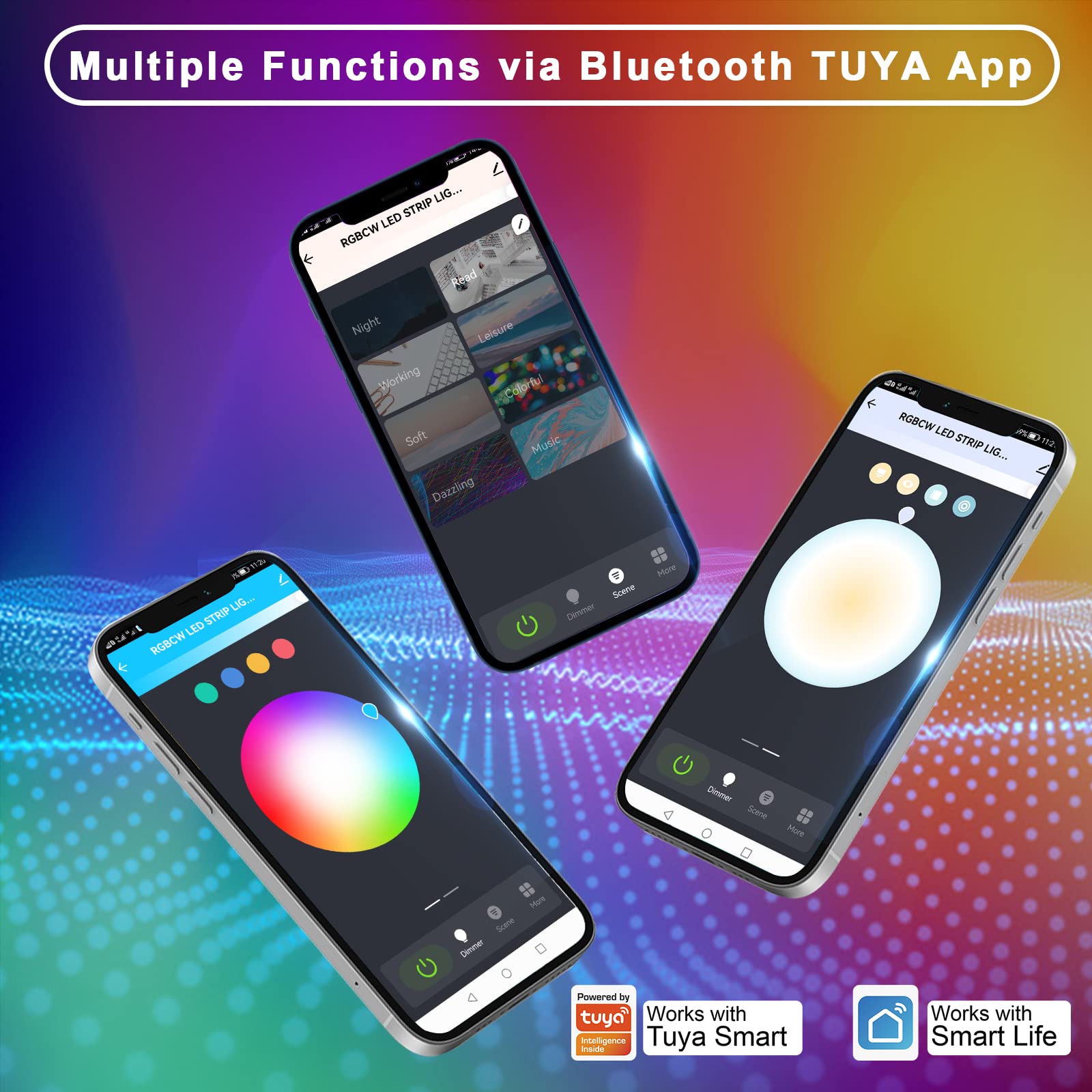 Tatazone RGBWW Bluetooth LED Strip Lights, 32.8ft, Tunable White 3000K-6500K, Music Sync, Vinyl Material