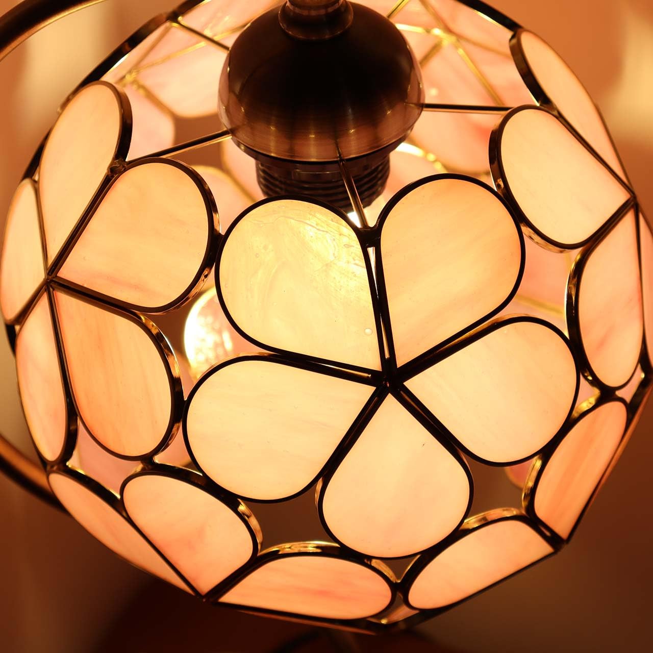 Bieye L10836 Tiffany Style Stained Glass Flower Petal Table Lamp With Brass Base For Home D  Cor (Pink, 8 Flower Ball)