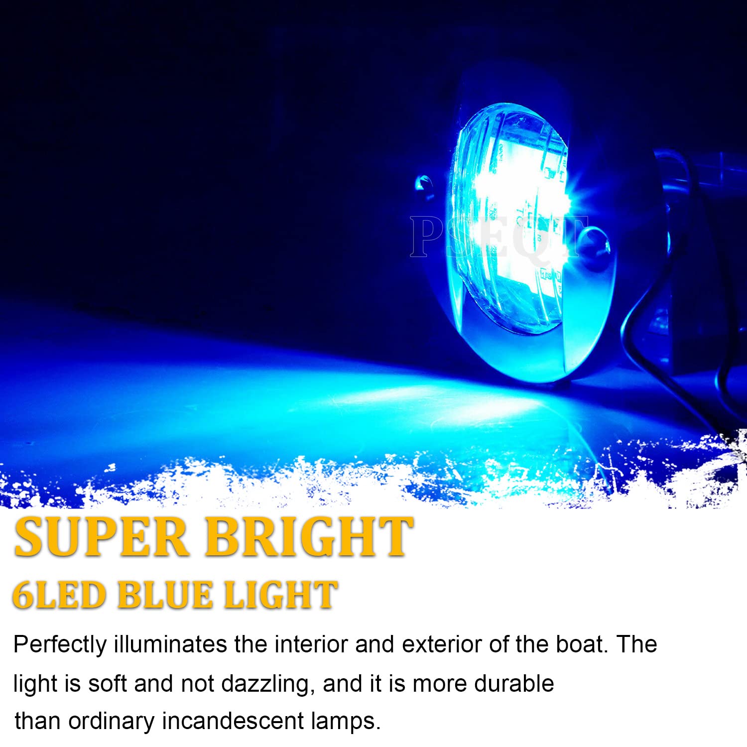 PSEQT 4pc LED Boat Deck Lights - Waterproof 12V, 3in Blue Lens, Chrome Plastic, Model PSEQTSE12BB