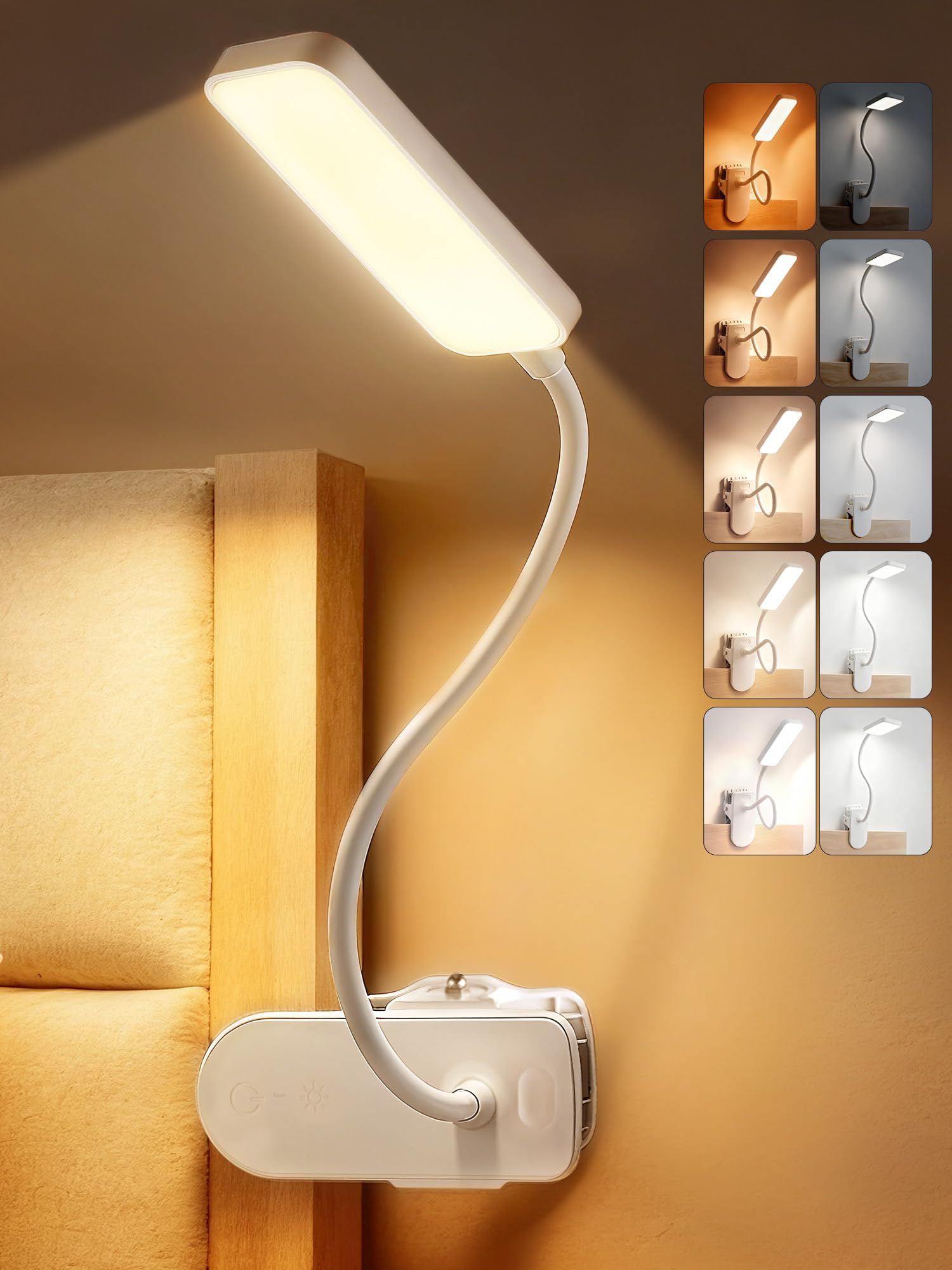 Clip on Lamp,9 Brightness+5 Color Clamp Light,4000mAh Battery Rechargeable Desk Lamp with Clamp,450 Lumen 48 LED Desk Light,Cord