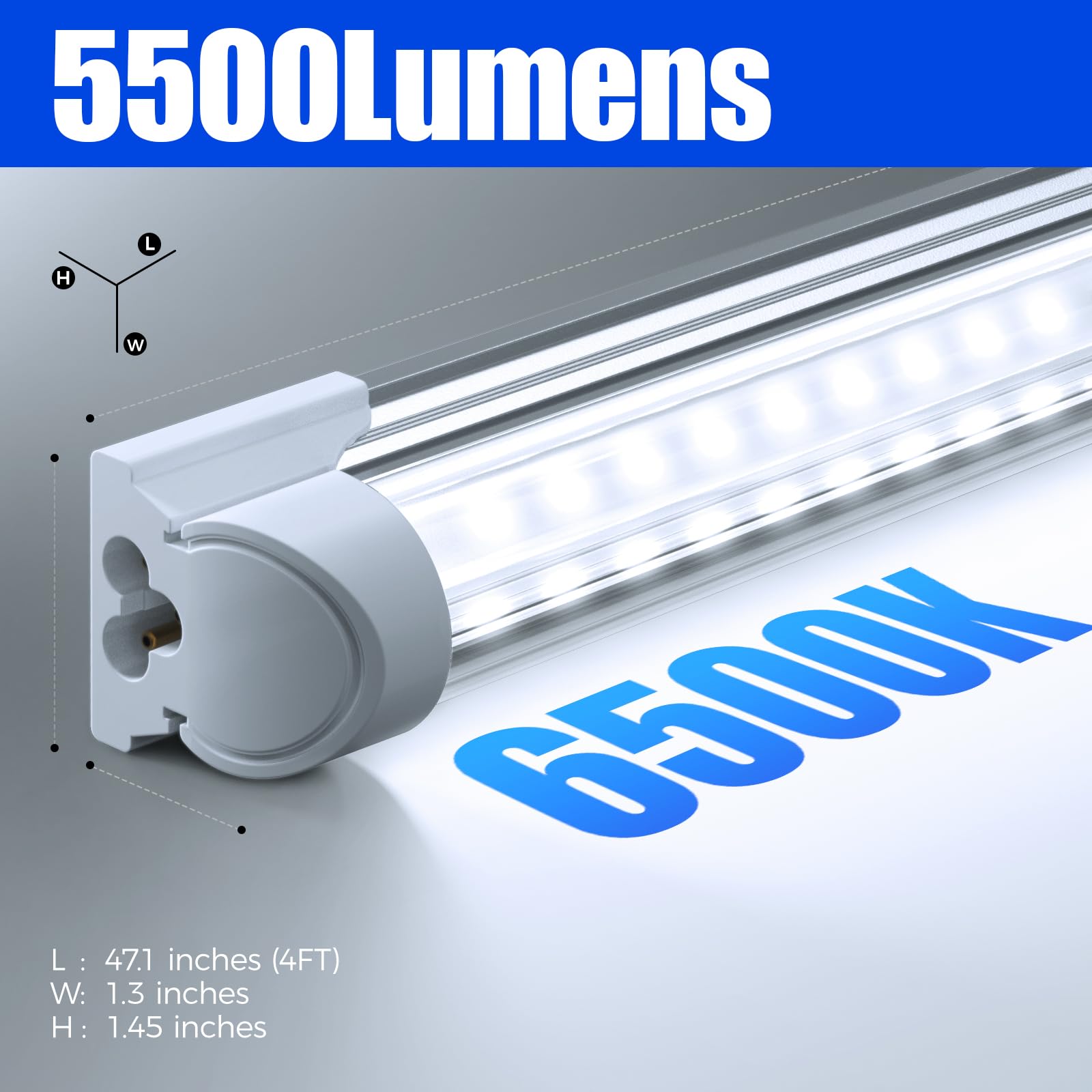 Barrina Led Shop Light 4Ft, 40W 5500Lm 6500K, Clear Cover Linkable Led Tube Lights, Integrated T8 Light Fixture, V Shape Led Cei