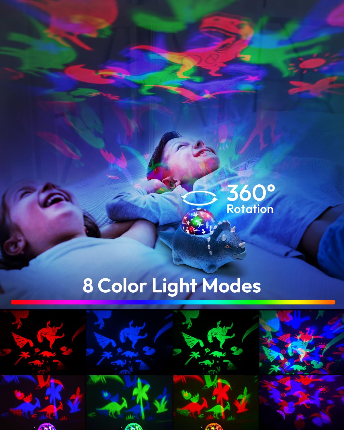 Beslike Dinosaur Night Light Projector for Kids, 360° Rotation, 14 Noises, Blue, ABS Plastic, Model B1, Perfect Gift for Ages 3-8