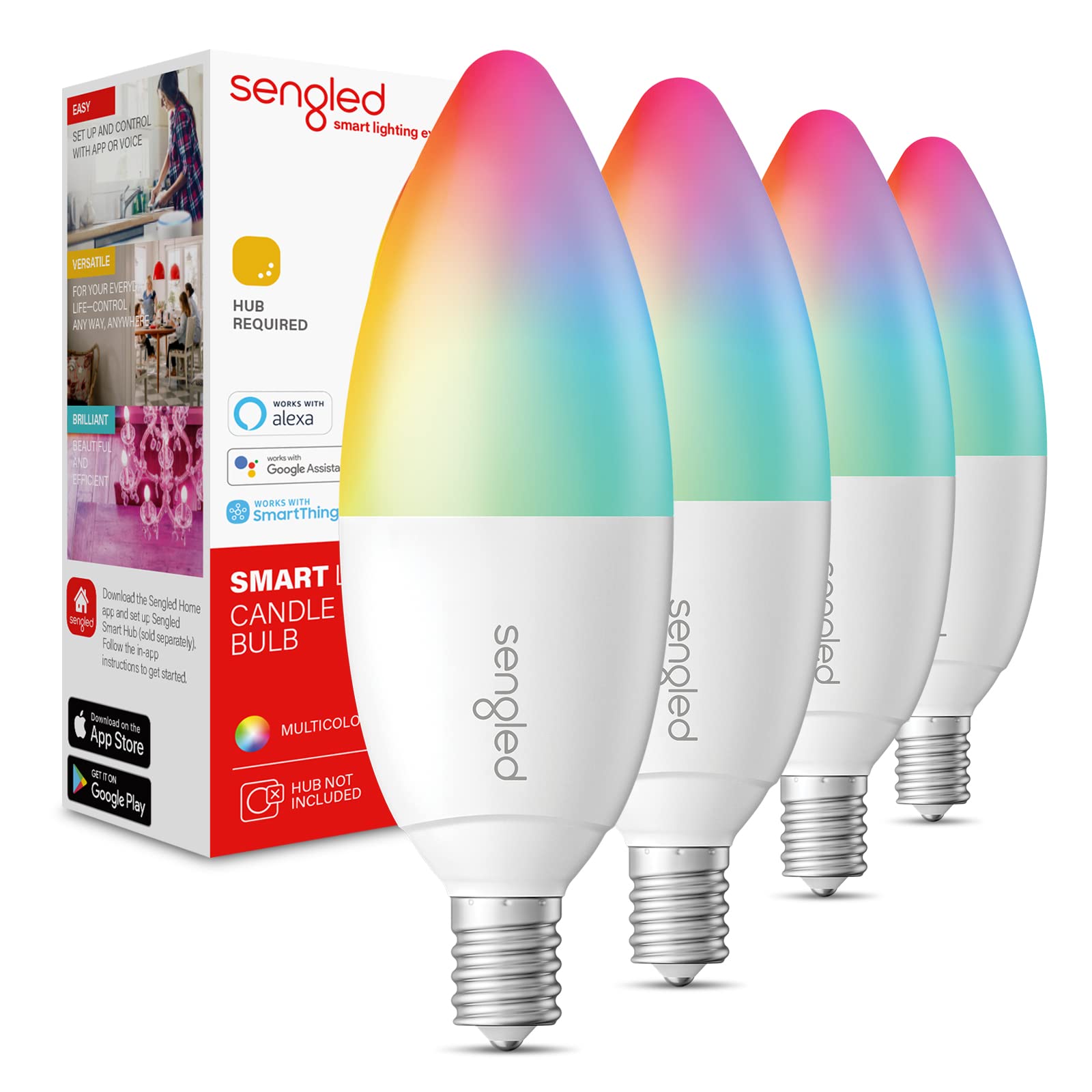 Sengled Zigbee Smart Candelabra Bulbs, Hub Required, Dimmable Multicolor E12 Led Candle Light Bulb Work With Alexa Echo(4Th Gen)