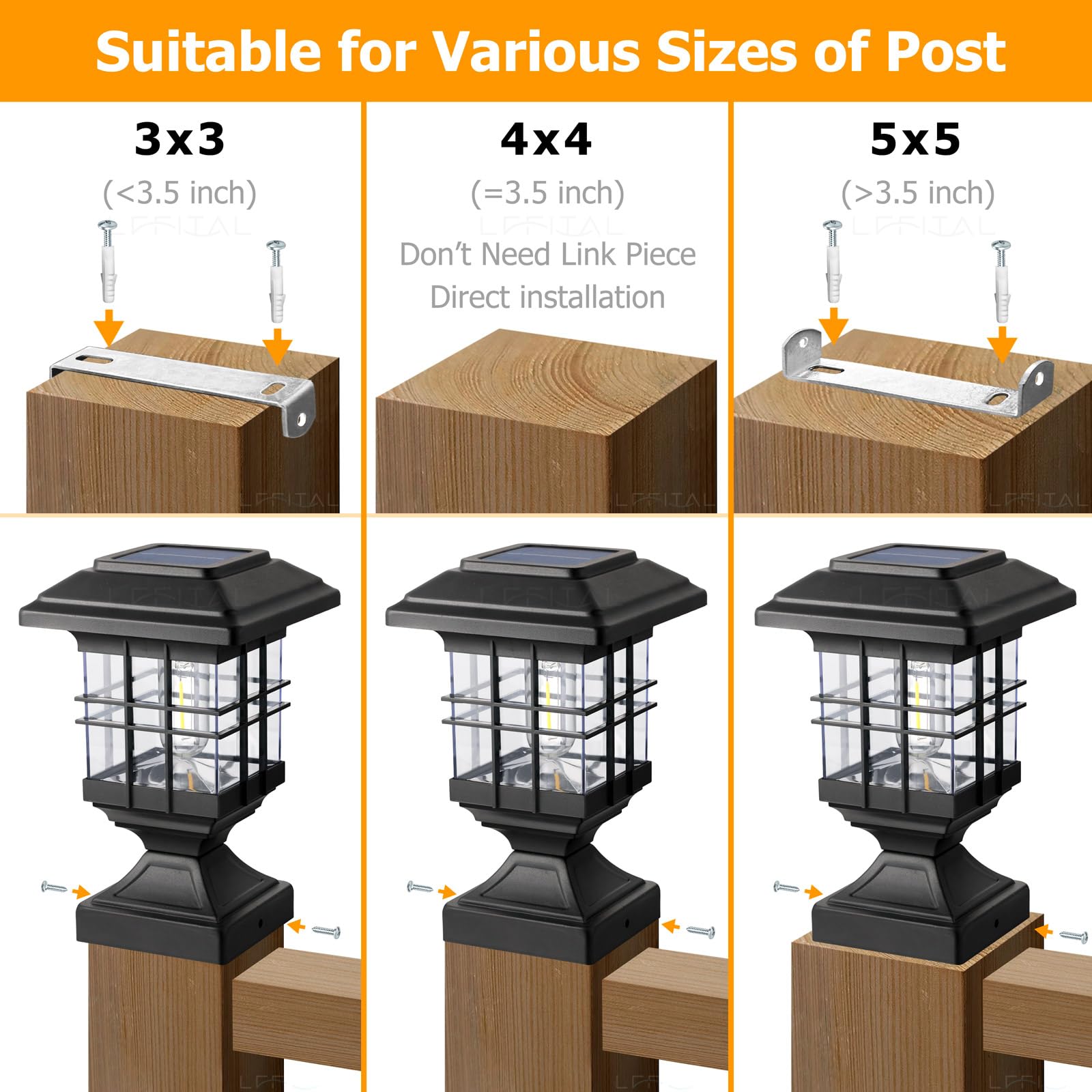 Lffital Solar Post Lights Outdoor Solar Cap Lights Deck Fence Cap For 4X4 5X5 6X6 Posts Patio Garden Courtyard Decoration Fixture Waterproof Warm White Lighting Black (2 Pack)