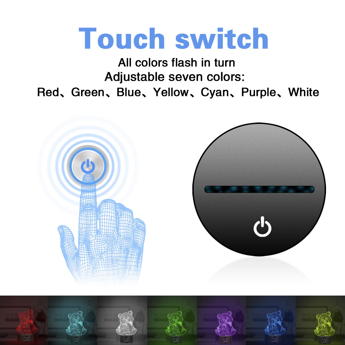 Giant Panda Bear 3D Illusion Lamps, Elstey 7 Color Changing Touch Table Desk Led Night Light Great Gifts For Kids