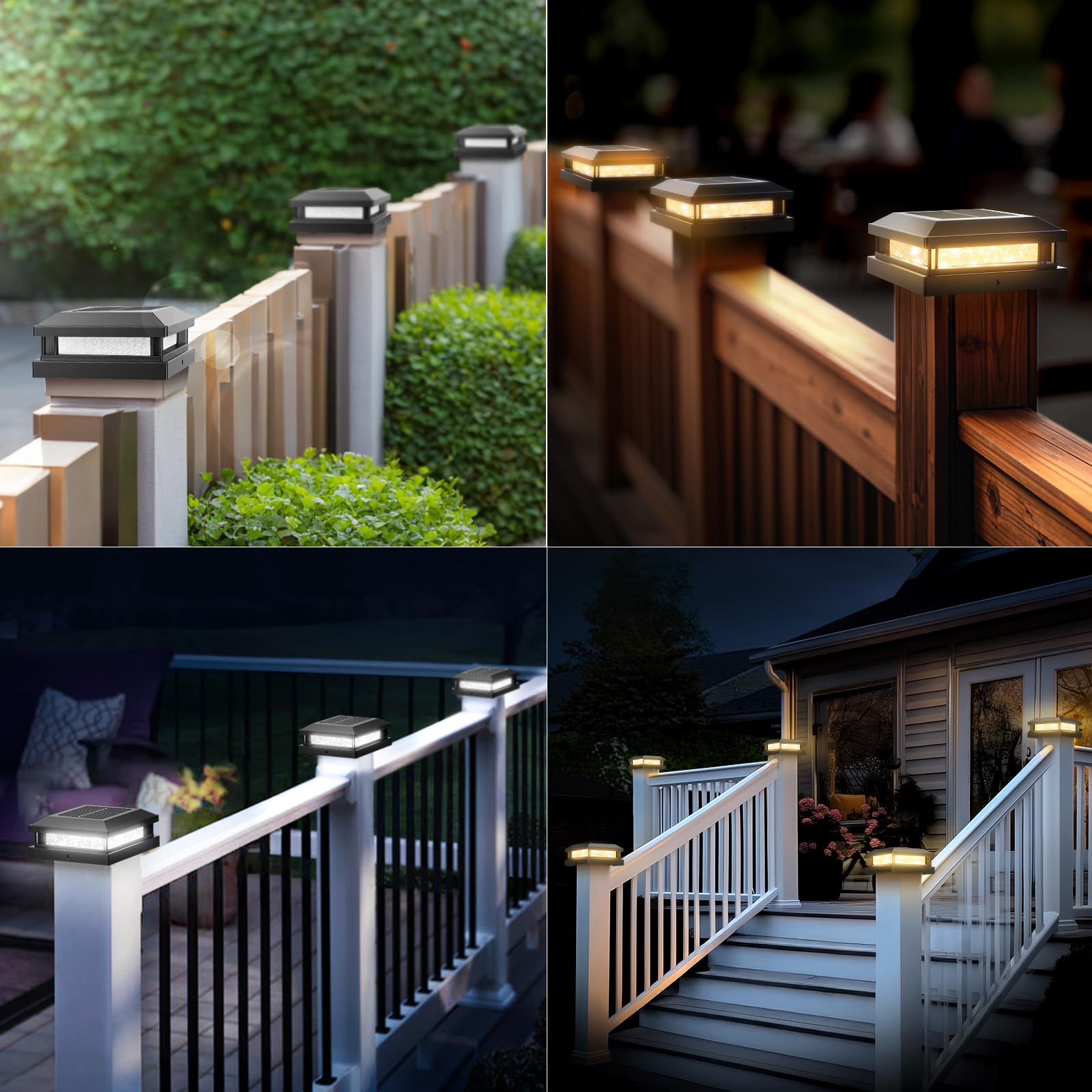 Brightever Solar Post Cap Lights - 16 Pack, Waterproof, Black, 16 LEDs for 4x4, 4.5x4.5, 5x5 Vinyl/W
