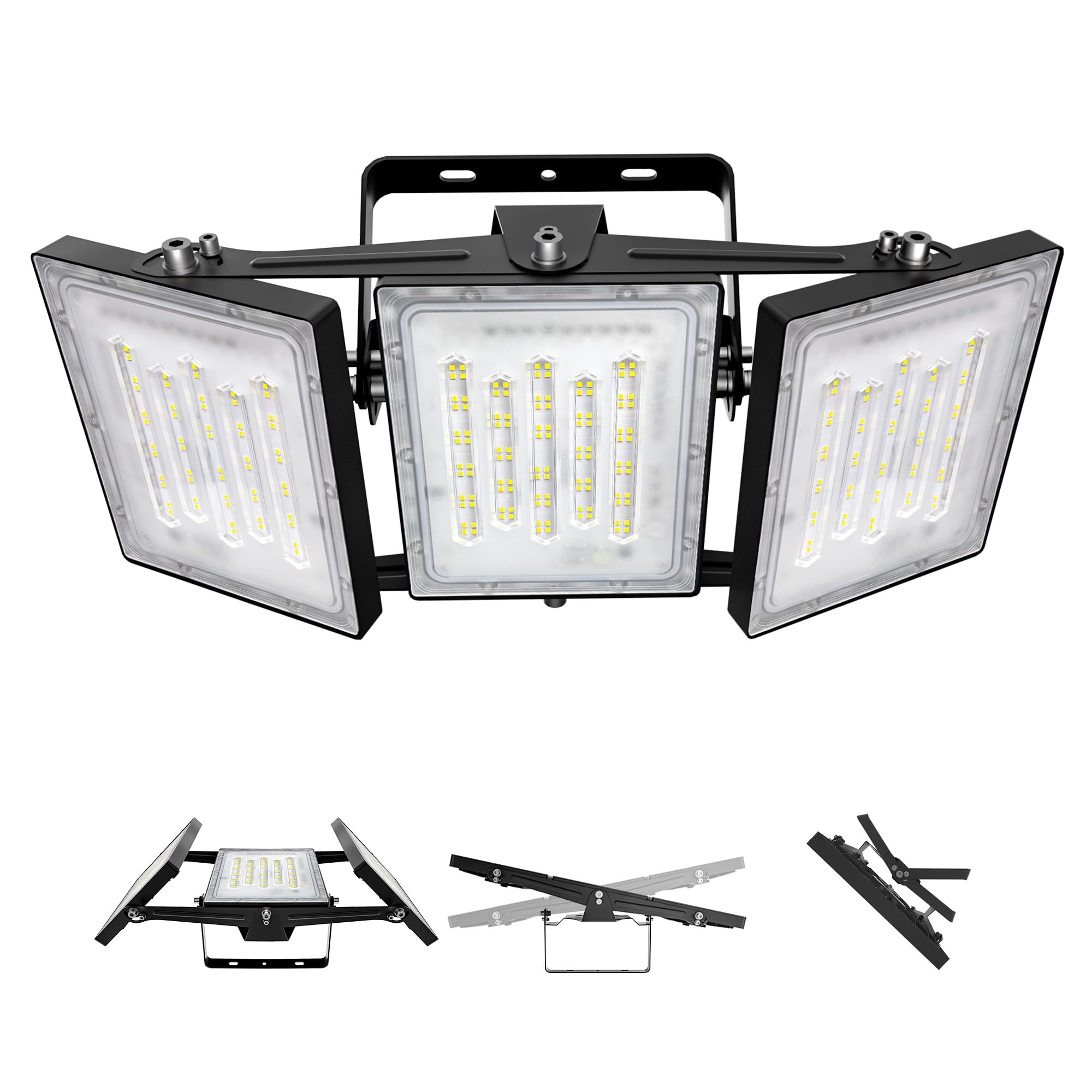 LED Flood Light Outdoor, STASUN 300W 30000lm 6000K Daylight White IP66 Waterproof, Commercial Parking Lot Light,3 Heads for Yard Street Stadium House Floodlight Bright Security Lights for Outdoor Area