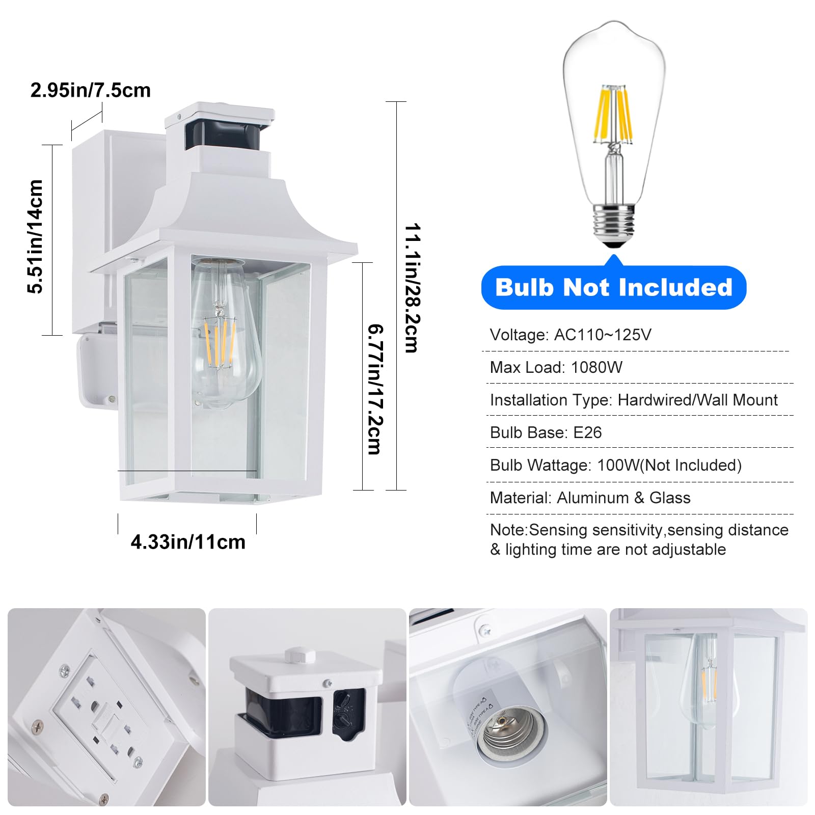 Titosichy 2 Pack White Porch Lights With Gfci Outlet  Dusk To Dawn Motion Sensor Outdoor Lighting  Waterproof Exterior Wall Sconces For House Front Door And Garage