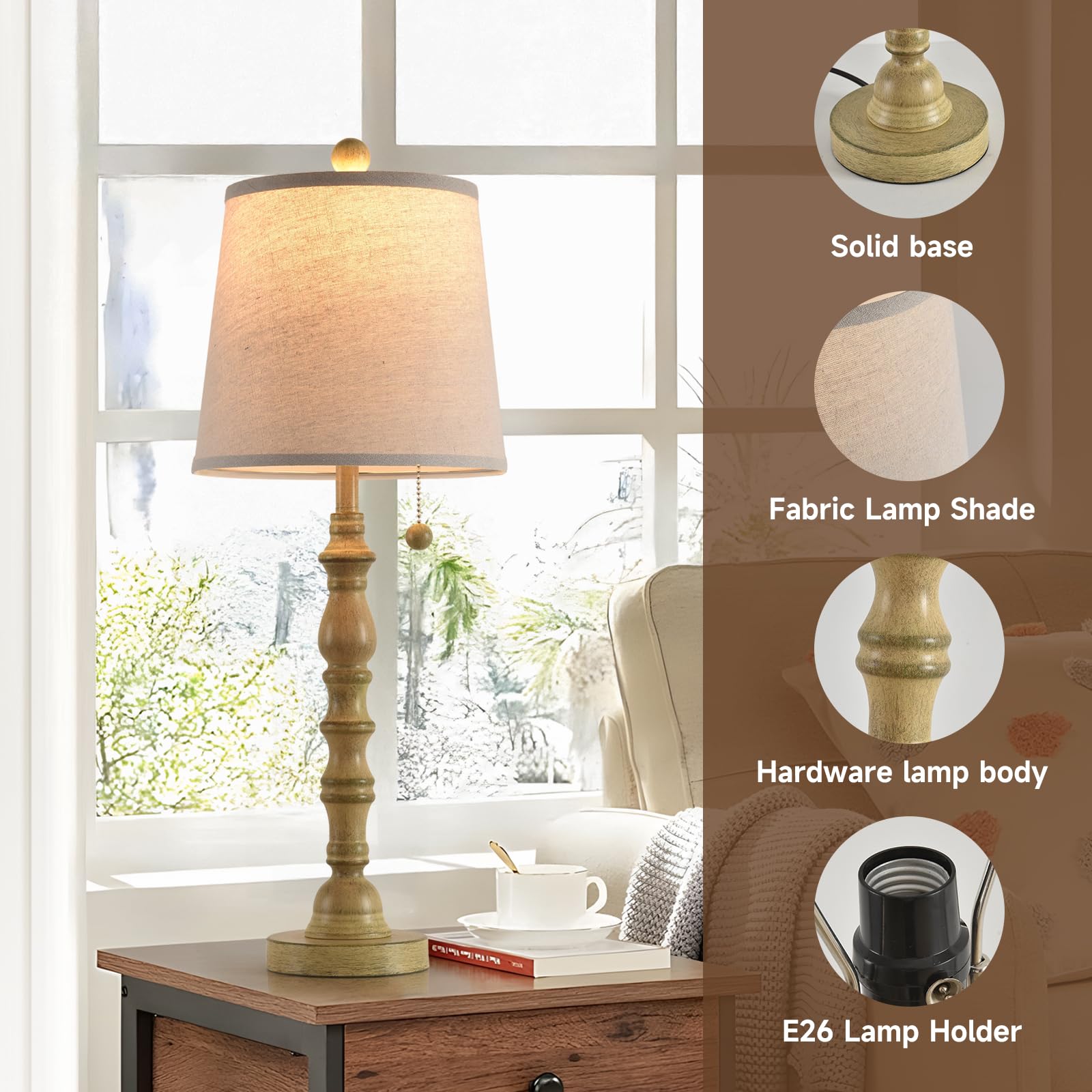 Terpsichore Modern Farmhouse Table Lamps Set of 2, Sepia, 26.25 Inch, Fabric Shade, Model KNL1012
