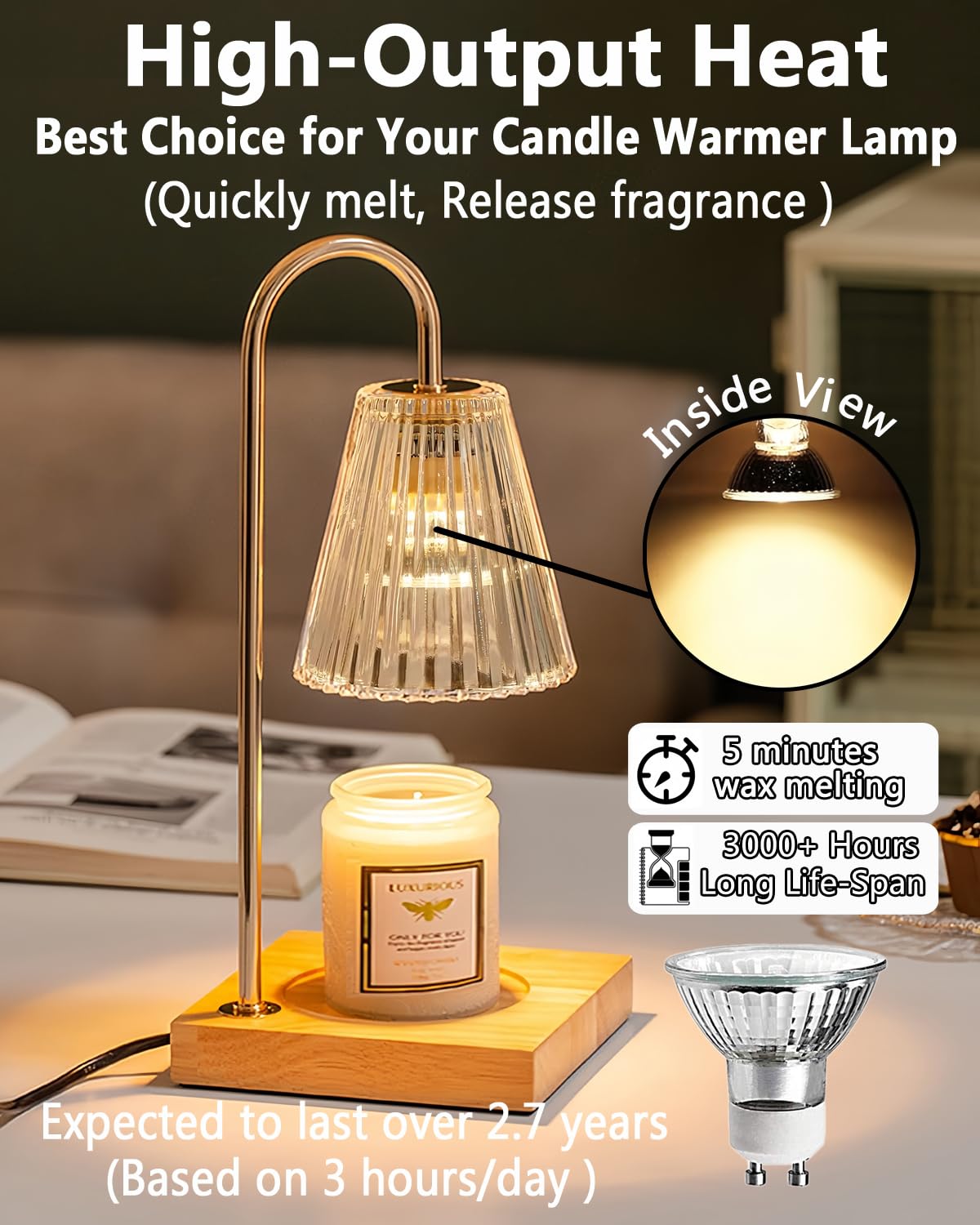 Snnalosses Wax Warmer Bulbs,120V 50W Gu10 Light Bulbs For Candle Warmer Lamp,Gu10+C, Mr16 With No Glass Cover Warming Bulbs,Dimm