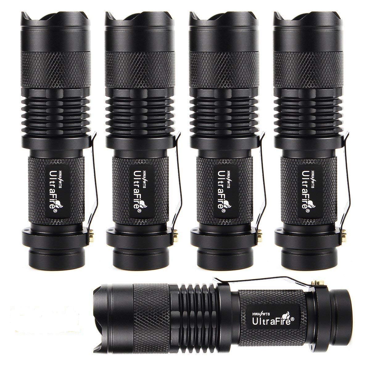 Ultrafire 5 Pack Sk68 Tactical And Small Flashlights,7W 3-Mode Pocket Torch Adjustable Focus Zoom Light Lamp