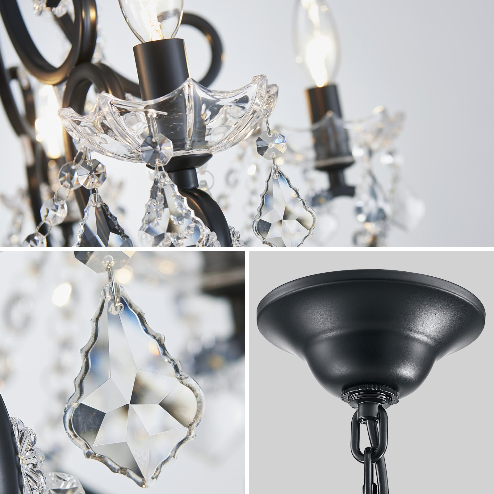 ANJIADENGSHI 5-Light Black Crystal Chandelier, 27" High, Modern Pendant Light Fixture for Dining Room, Living Room, Kitchen