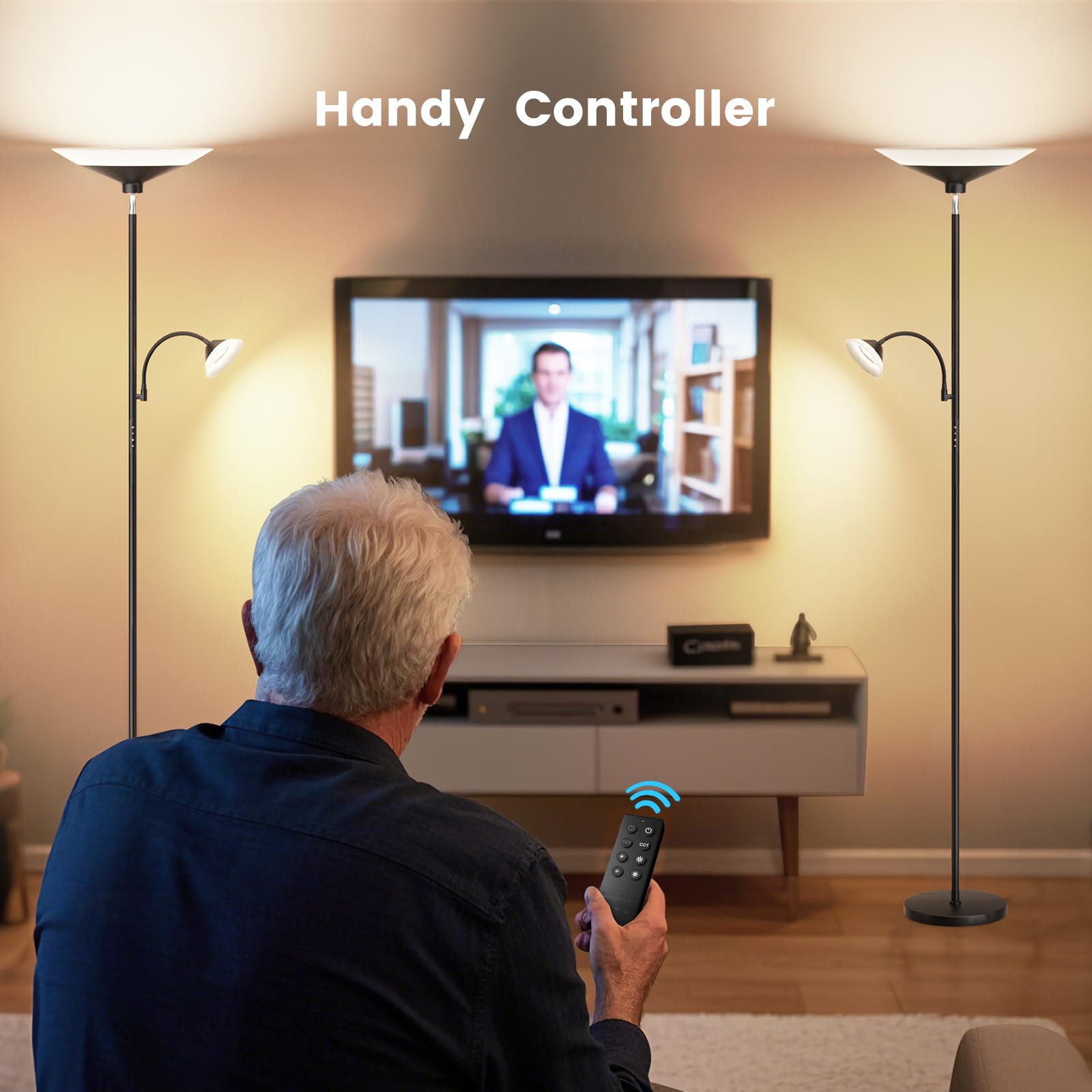 Sibrille Upgraded 2-In-1 Torchiere Floor Lamp, Dimmable Standing Lamp With Remote&Touch Control, 34W Brightness Adjustable Floor