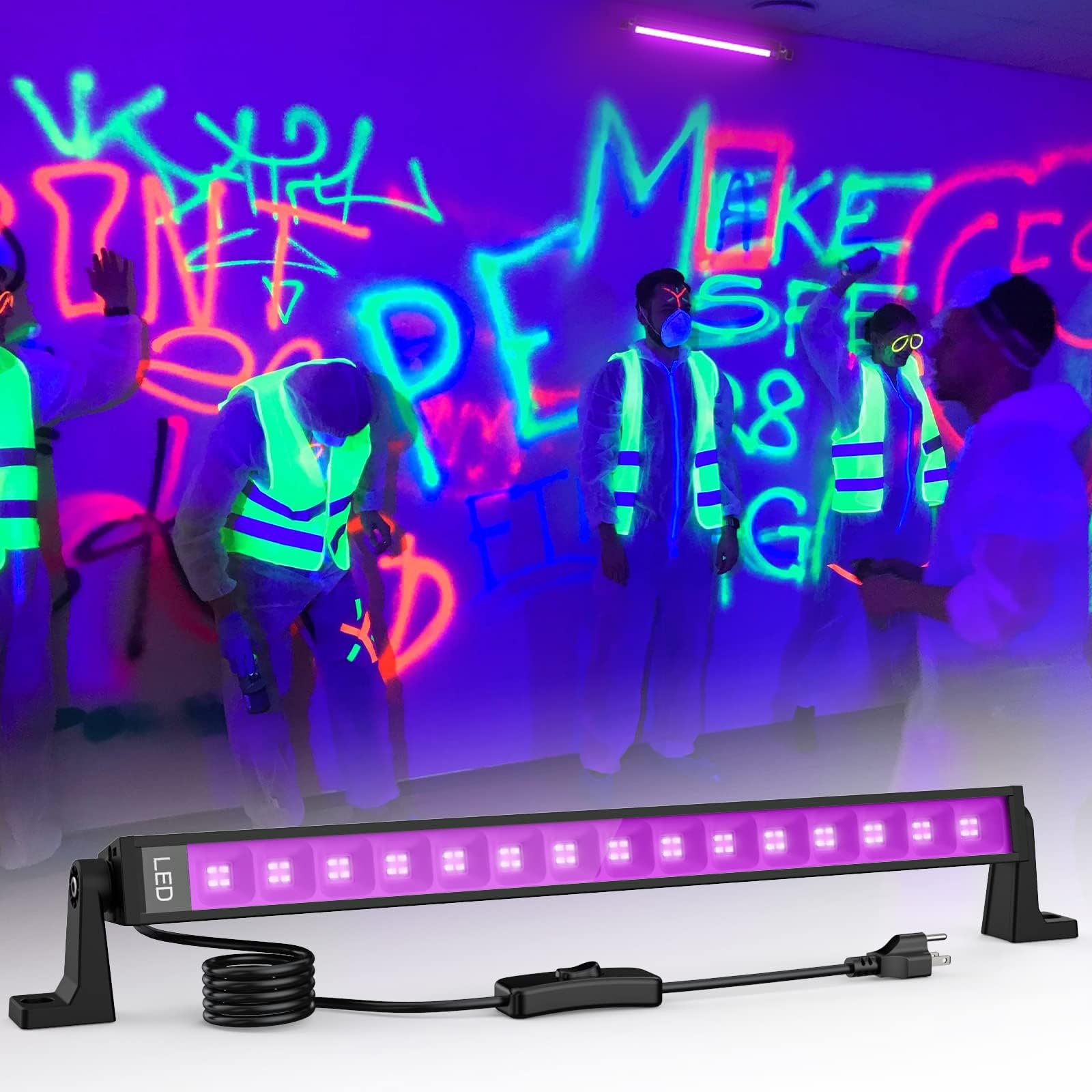 Meloght 42W Led Black Light Bar, 36 Leds Blacklight Flood Light With Plug And Switch, Light Up 24X24Ft Area, Glow Lights For Party, Halloween, Bedroom, Stage Lighting, Fluorescent Poster
