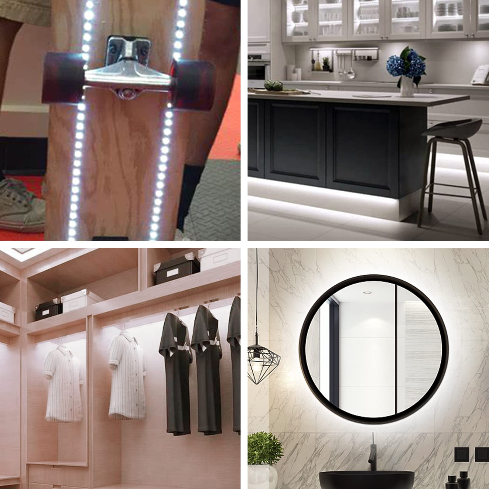 XYOP Battery Powered LED Strip Lights 13.2FT, Waterproof Cool White Flexible Cuttable Light Strip for PC, TV, Mirror, Kitchen Decor