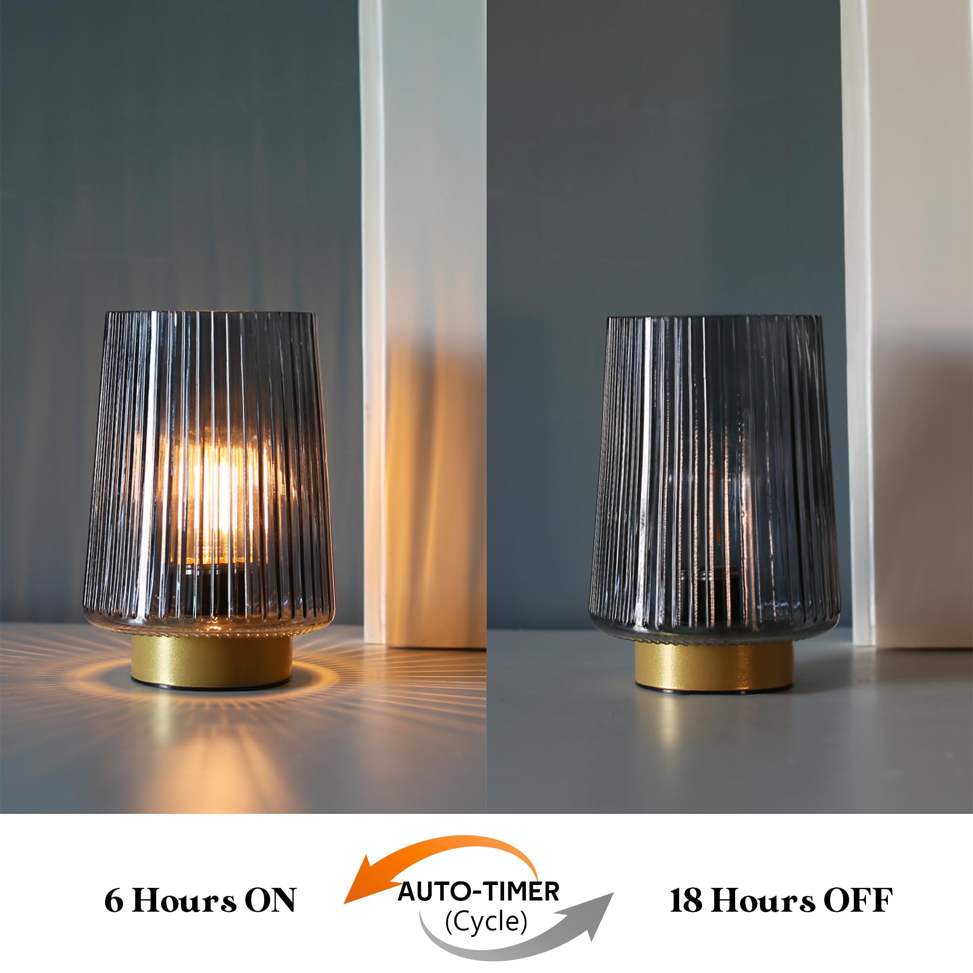 Lusharbor Battery Powered Lamp With Timer, Cordless Small Table Lamps Battery Operated With Led Bulb, Decorative Bedside Lamp Fo