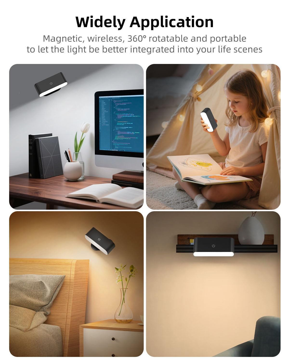 Amagle Battery Operated Wall Sconce Set of 2, Rechargeable LED Lights with Remote, Dimmable, Black, Model CX02-2