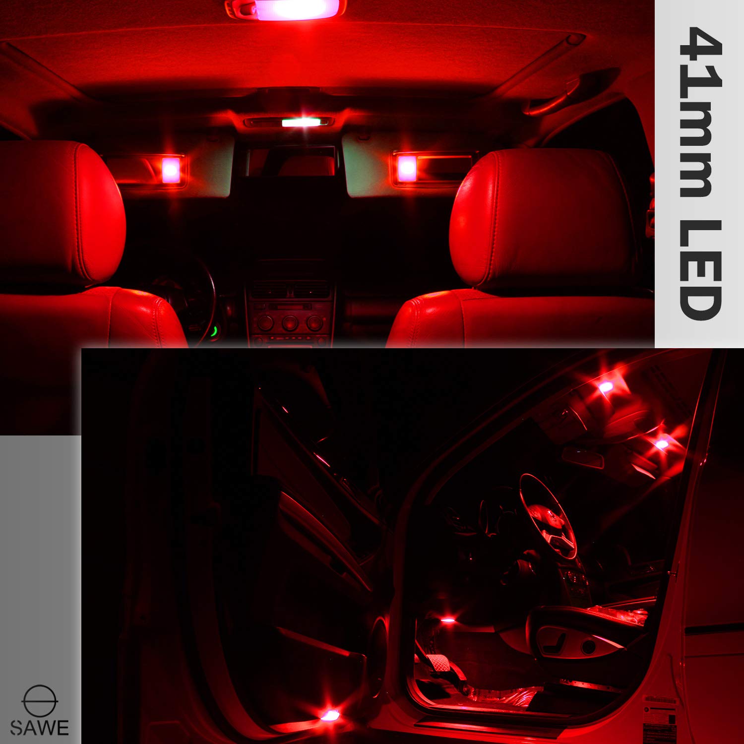 SAWE Festoon LED Bulbs 6-SMD 5050 for Dome Map Light Pack of 8 Red 1.72in 42mm 41mm