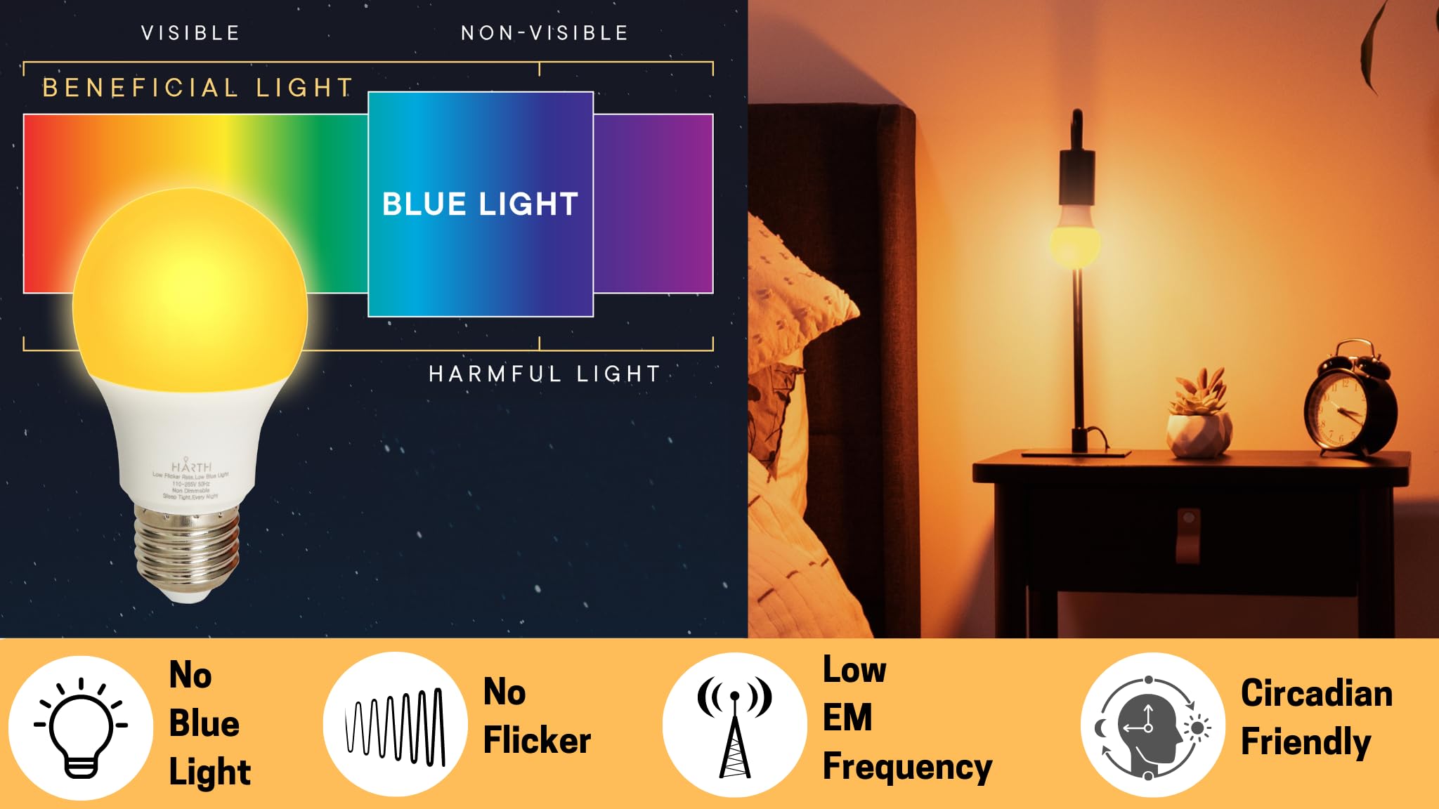 Harth Amber Light Bulbs, 7W Sunset Red for Sleep, 500 Lumen, 40W Equivalent, 7 Count, Copper Material