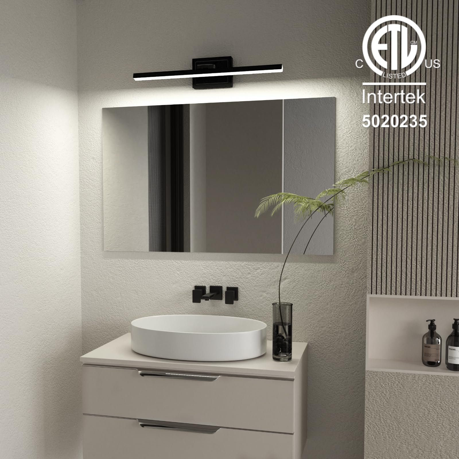 VOLISUN 24" Modern Bathroom Vanity Light, 14W Dimmable LED, Rotatable, Black, ETL Certified, Model 21316ZM